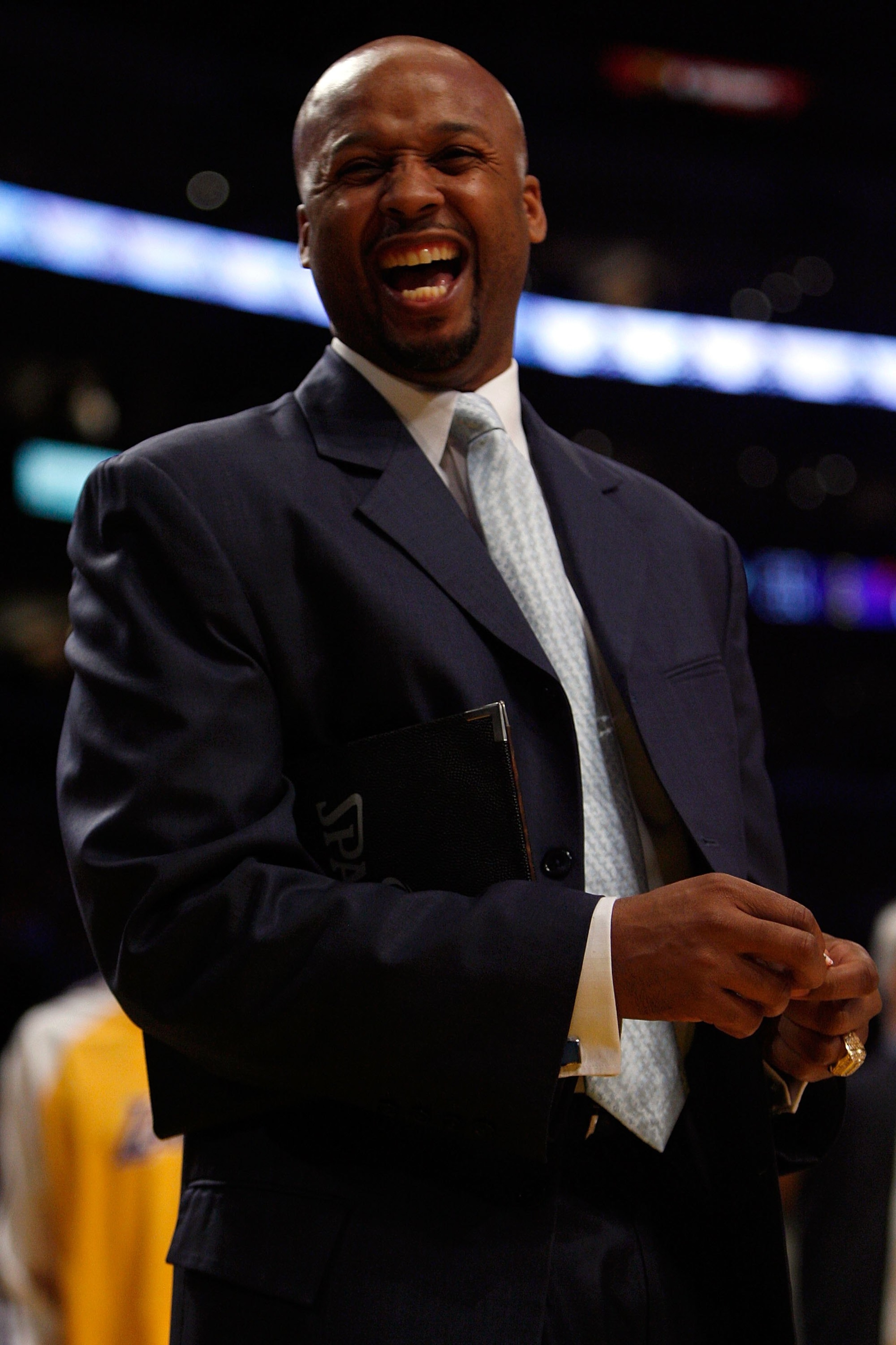 LOS ANGELES, CA - MAY 29: Assistant coach Brian Shaw of the Los Angeles Lakers reacts while taking on the San Antonio Spurs in Game Five of the Western Conference Finals during the 2008 NBA Playoffs on May 29, 2008 at Staples Center in Los Angeles, Calif LOS ANGELES, CA - MAY 29: Assistant coach Brian Shaw of the Los Angeles Lakers reacts while taking on the San Antonio Spurs in Game Five of the Western Conference Finals during the 2008 NBA Playoffs on May 29, 2008 at Staples Center in Los Angeles, Calif