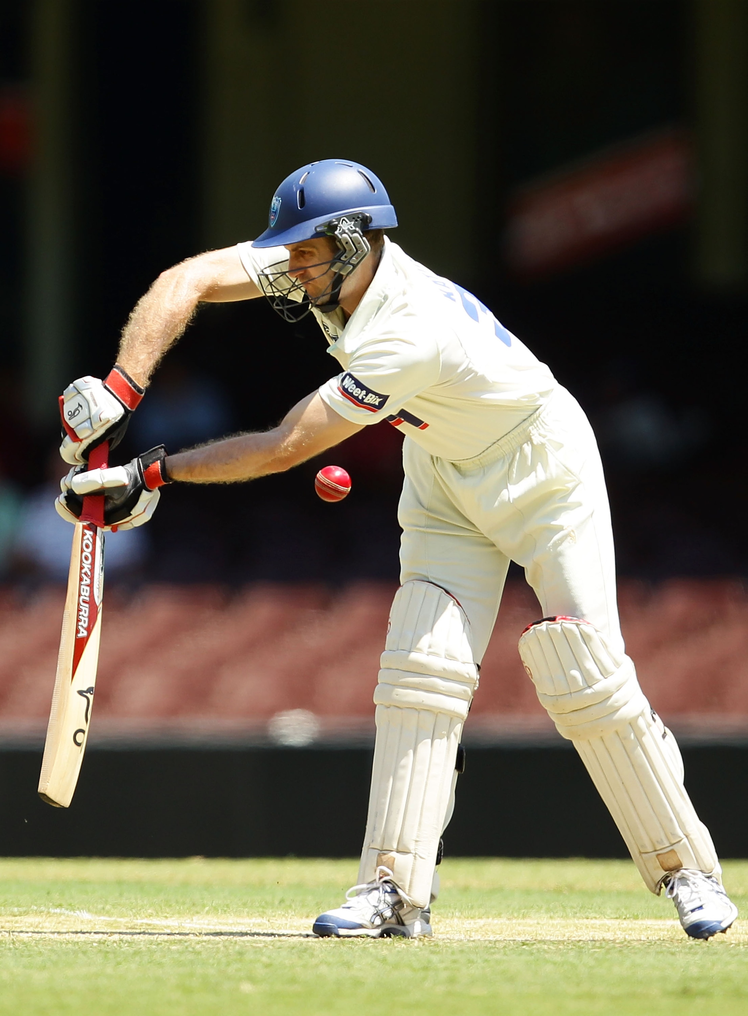 SYDNEY, AUSTRALIA - NOVEMBER 18:  Simon Katich of the Blues plays a defensive stroke during day two of the Sheffield Shield match between the New South Wales Blues and the Tasmanian Tigers at the Sydney Cricket Ground on November 18, 2010 in Sydney, Austr