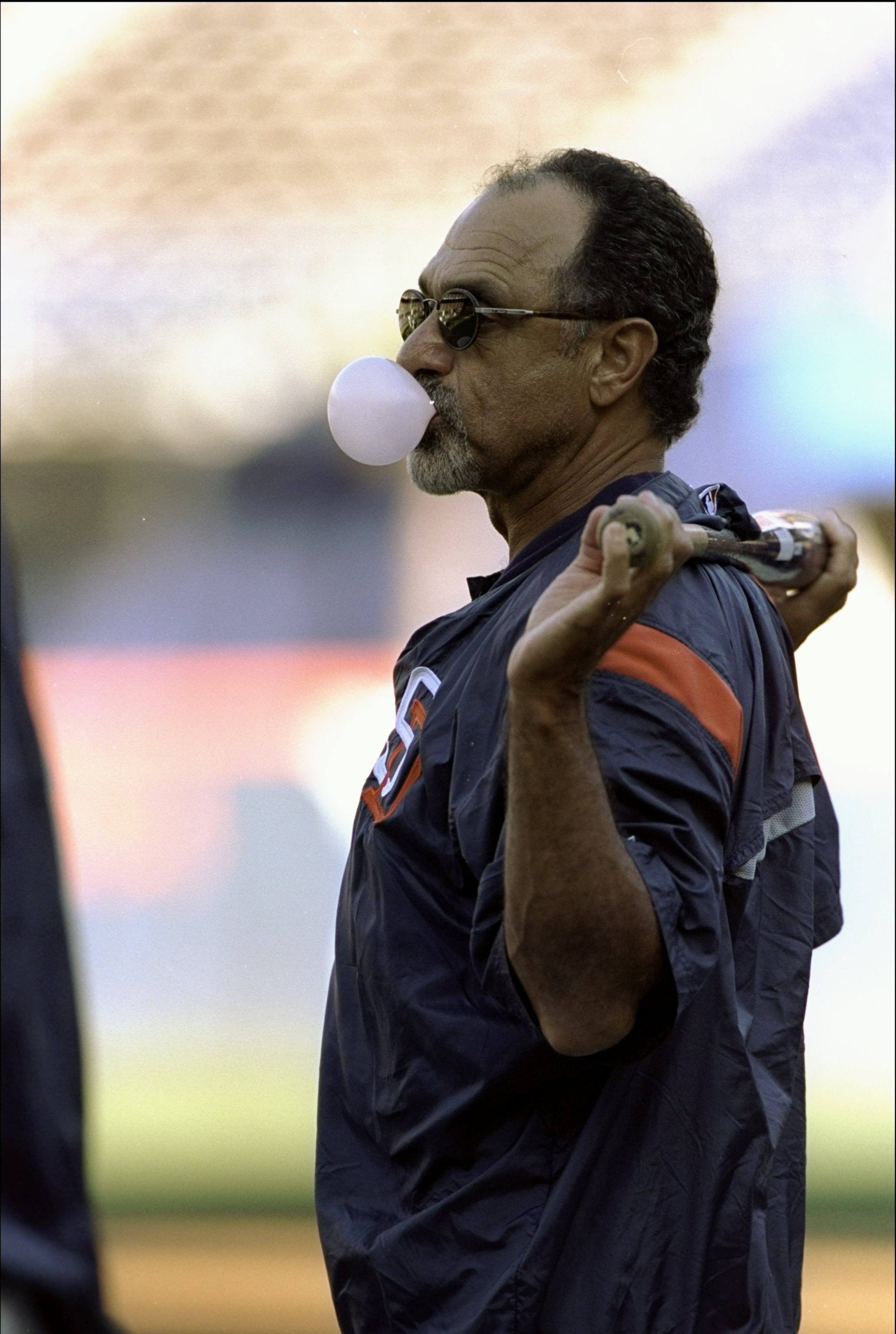 19 Oct 1998:  Coach Davey Lopes of the San Diego Padres looks on during a workout for the 1998 World Series game against the New York Yankees at Qualcomm Stadium in San Diego, California. Mandatory Credit: Todd Warshaw  /Allsport