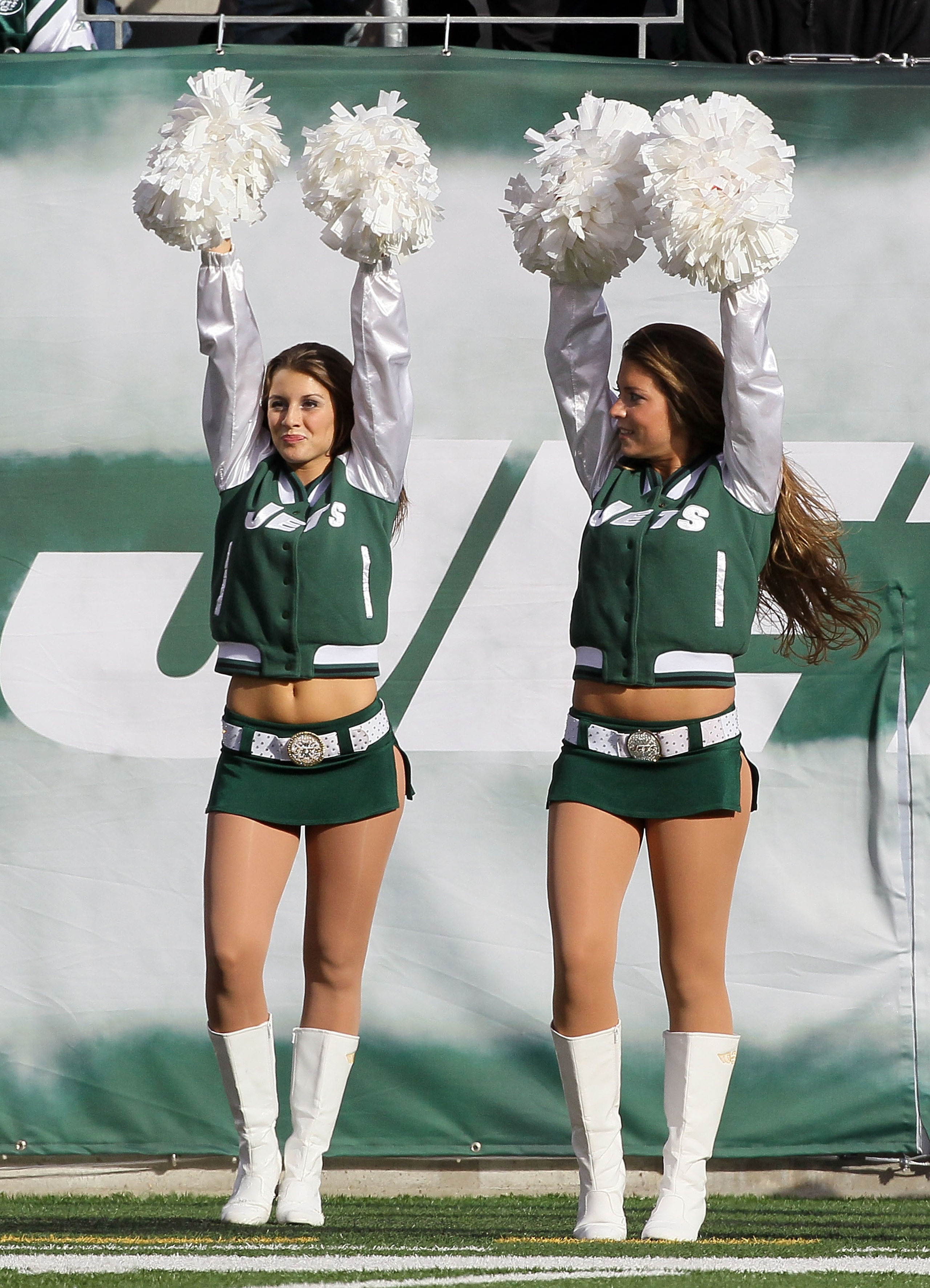 EAST RUTHERFORD, NJ - NOVEMBER 21: Cheerleaders of the New York Jets perform against the Houston Texans on November 21, 2010 at the New Meadowlands Stadium in East Rutherford, New Jersey. (Photo by Jim McIsaac/Getty Images) EAST RUTHERFORD, NJ - NOVEMBER 21: Cheerleaders of the New York Jets perform against the Houston Texans on November 21, 2010 at the New Meadowlands Stadium in East Rutherford, New Jersey. (Photo by Jim McIsaac/Getty Images)
