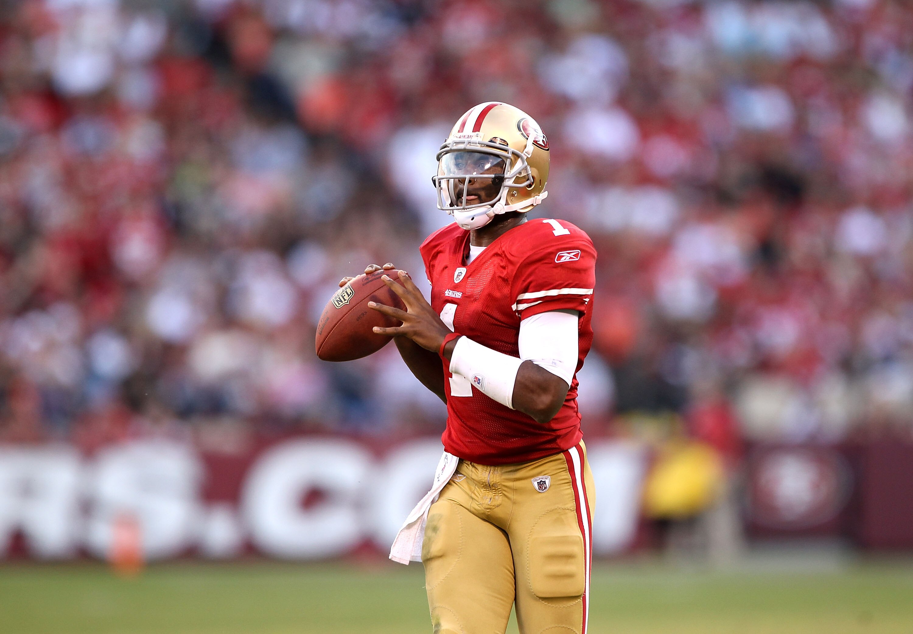 SAN FRANCISCO - NOVEMBER 14:  Troy Smith #1 of the San Francisco 49ers in action against the St. Louis Rams at Candlestick Park on November 14, 2010 in San Francisco, California.  (Photo by Ezra Shaw/Getty Images)