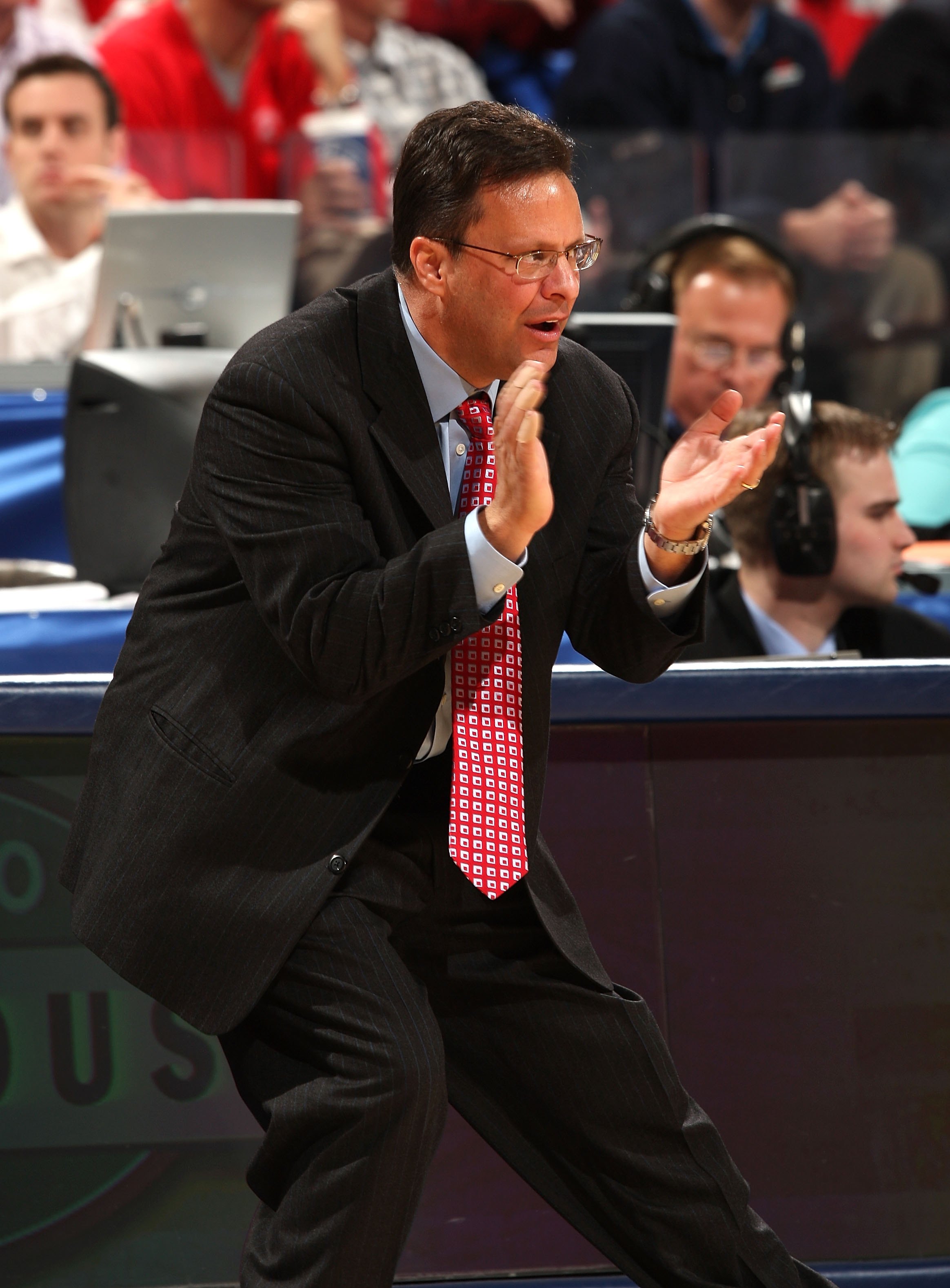 INDIANAPOLIS - MARCH 12:  Head coach Tom Crean of  the Indiana Hoosiers reacts against the Penn State Nittany Lions during the first round of the Big Ten Men's Basketball Tournament at Conseco Fieldhouse on March 12, 2009 in Indianapolis, Indiana.  (Photo