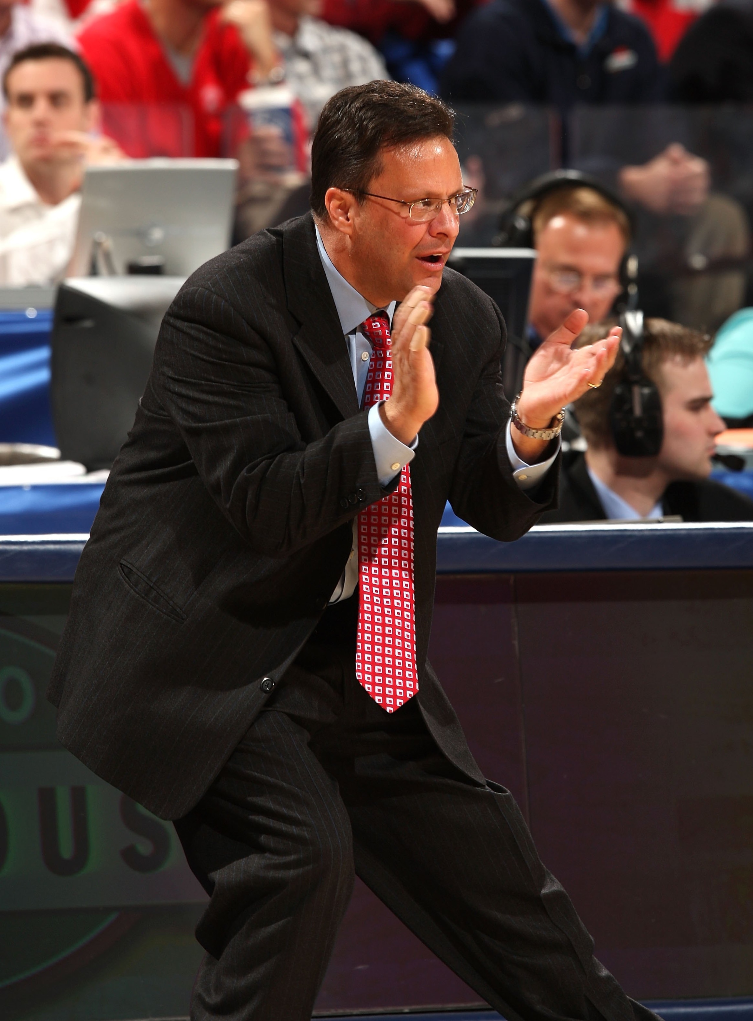 INDIANAPOLIS - MARCH 12:  Head coach Tom Crean of  the Indiana Hoosiers reacts against the Penn State Nittany Lions during the first round of the Big Ten Men's Basketball Tournament at Conseco Fieldhouse on March 12, 2009 in Indianapolis, Indiana.  (Photo