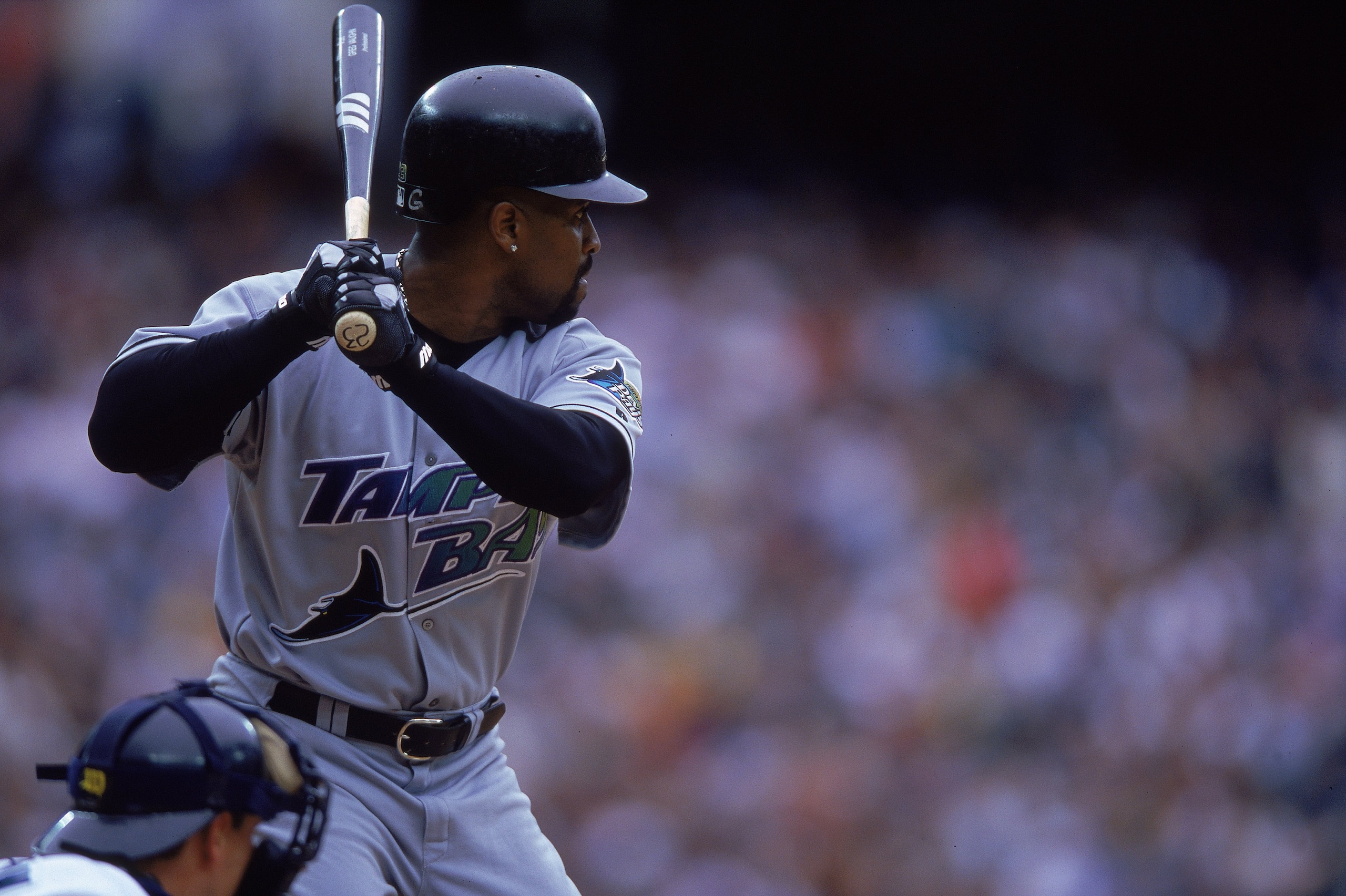 21 May 2000: Greg Vaughn #23 of the Tampa Bay Devil Rays in action at bat during a game against the Seattle Mariners at the Safeco Field in Seattle, Washington. The Mariners defeated the Devil Rays 8-4.Mandatory Credit: Otto Greule Jr.  /Allsport