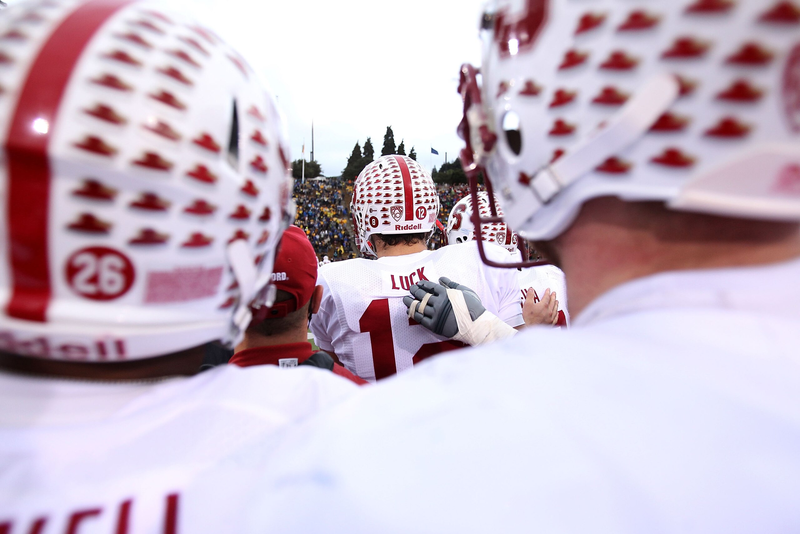 BERKELEY, CA - NOVEMBER 20:  Andrew Luck #12 of the Stanford Cardinal stands on the sidelines during the final minutes of their game against the California Golden Bears at California Memorial Stadium on November 20, 2010 in Berkeley, California.  (Photo b