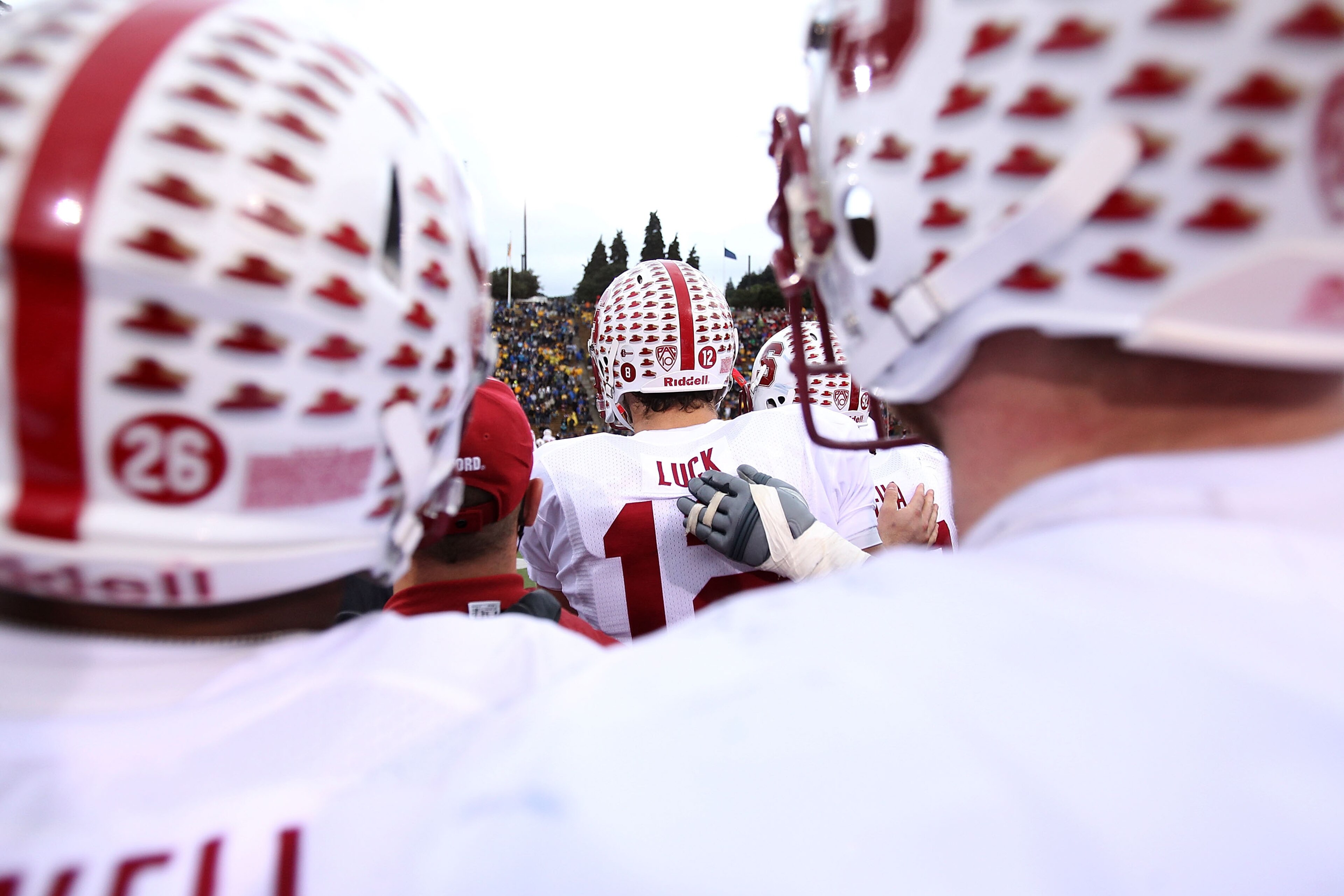 BERKELEY, CA - NOVEMBER 20:  Andrew Luck #12 of the Stanford Cardinal stands on the sidelines during the final minutes of their game against the California Golden Bears at California Memorial Stadium on November 20, 2010 in Berkeley, California.  (Photo b