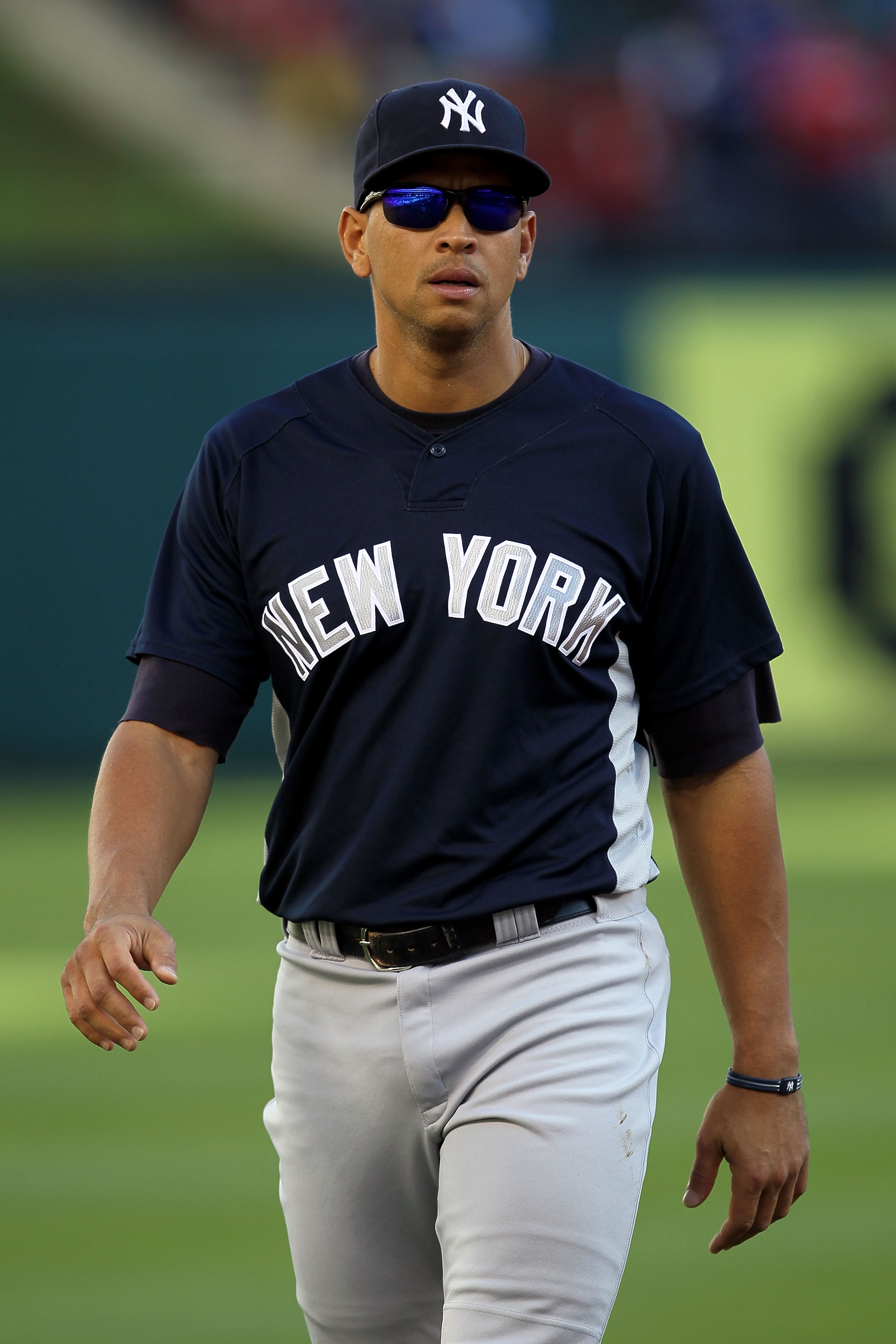 ARLINGTON, TX - OCTOBER 15:  Alex Rodriguez #13 of the New York Yankees looks on during batting practice against the Texas Rangers in Game One of the ALCS during the 2010 MLB Playoffs at Rangers Ballpark in Arlington on October 15, 2010 in Arlington, Texa