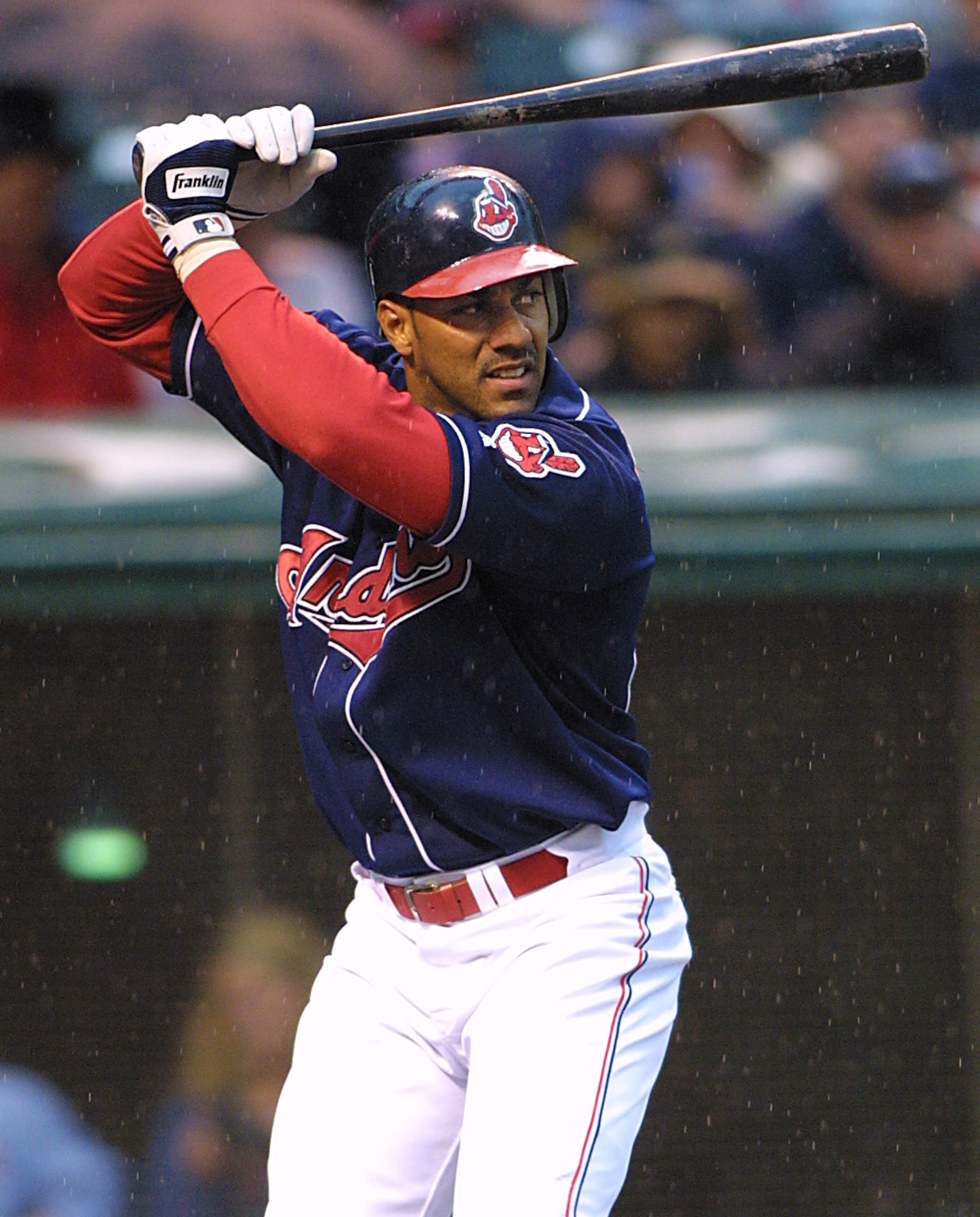 27 May 2001:  Outfielder Juan Gonzalez #22 of the Cleveland Indians waits for the pitch against the New York Yankees at Jacob's Field in Cleveland, Ohio.  DIGITAL IMAGE Mandatory Credit: Tom Pidgeon/Allsport