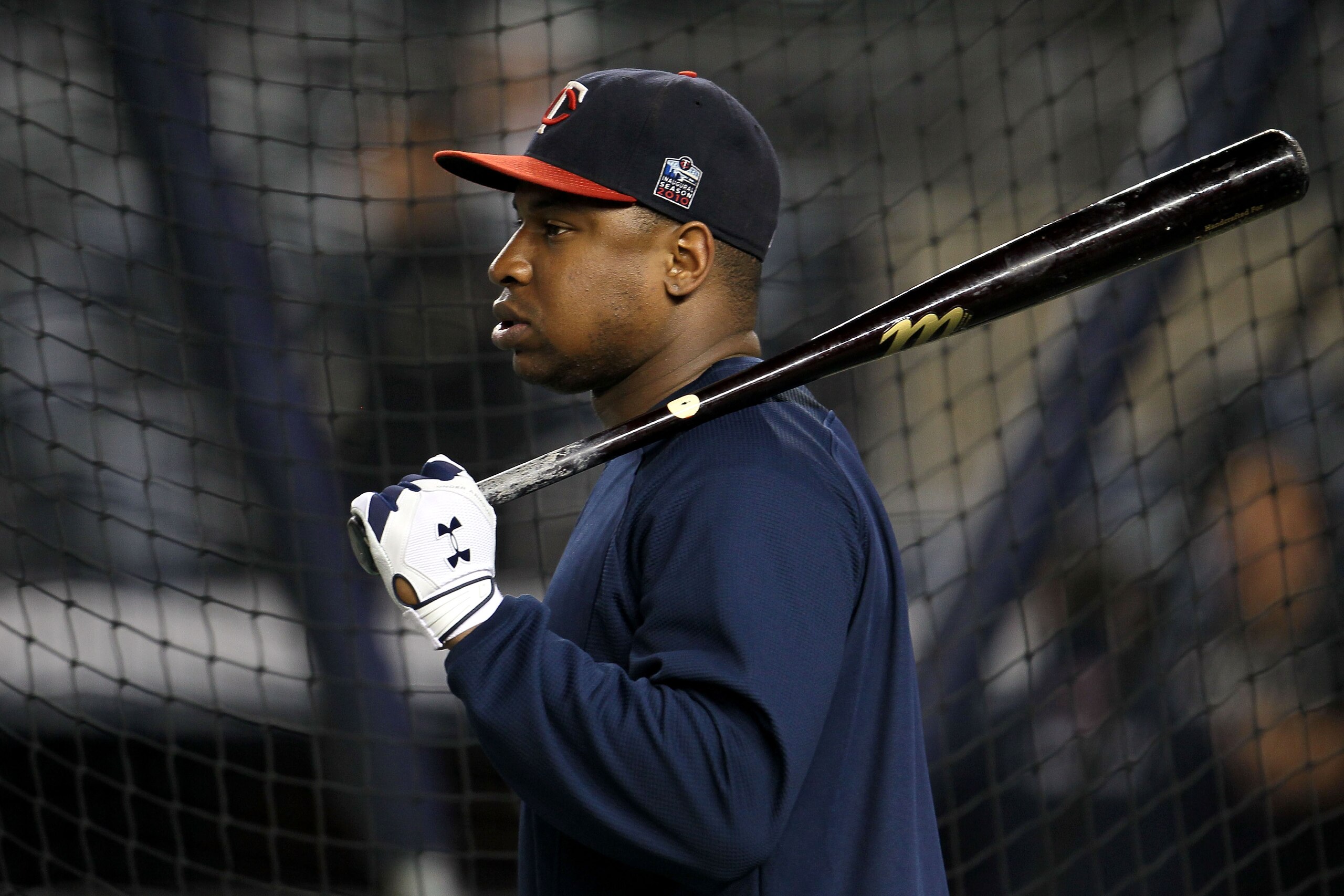 NEW YORK - OCTOBER 09:  Delmon Young #21 of the Minnesota Twins looks on during batting practice against the New York Yankees during Game Three of the ALDS part of the 2010 MLB Playoffs at Yankee Stadium on October 9, 2010 in the Bronx borough of New York