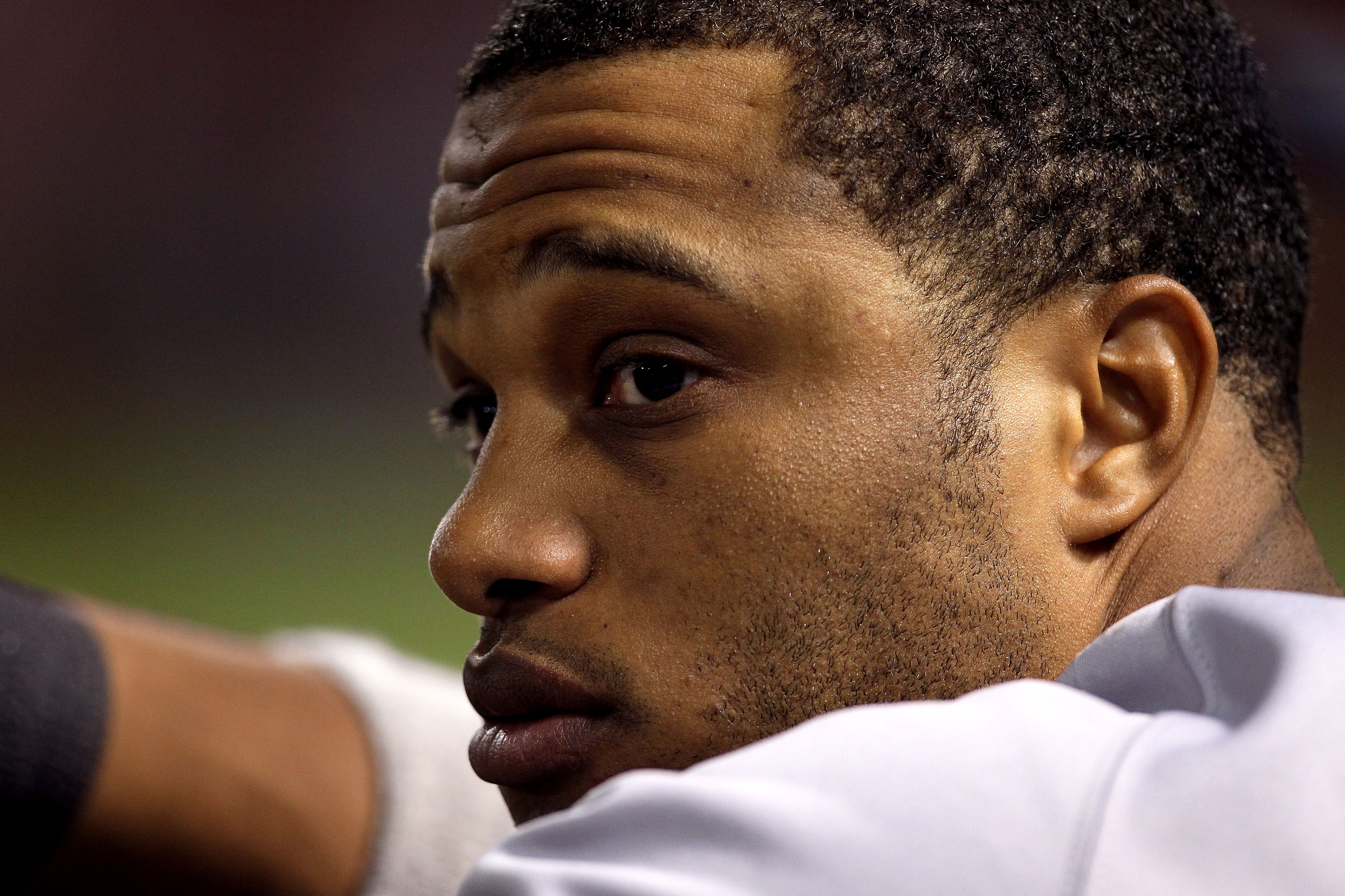 ARLINGTON, TX - OCTOBER 22: Robinson Cano #24 of the New York Yankees looks on against the Texas Rangers in Game Six of the ALCS during the 2010 MLB Playoffs at Rangers Ballpark in Arlington on October 22, 2010 in Arlington, Texas. (Photo by Stephen Dun ARLINGTON, TX - OCTOBER 22: Robinson Cano #24 of the New York Yankees looks on against the Texas Rangers in Game Six of the ALCS during the 2010 MLB Playoffs at Rangers Ballpark in Arlington on October 22, 2010 in Arlington, Texas. (Photo by Stephen Dun