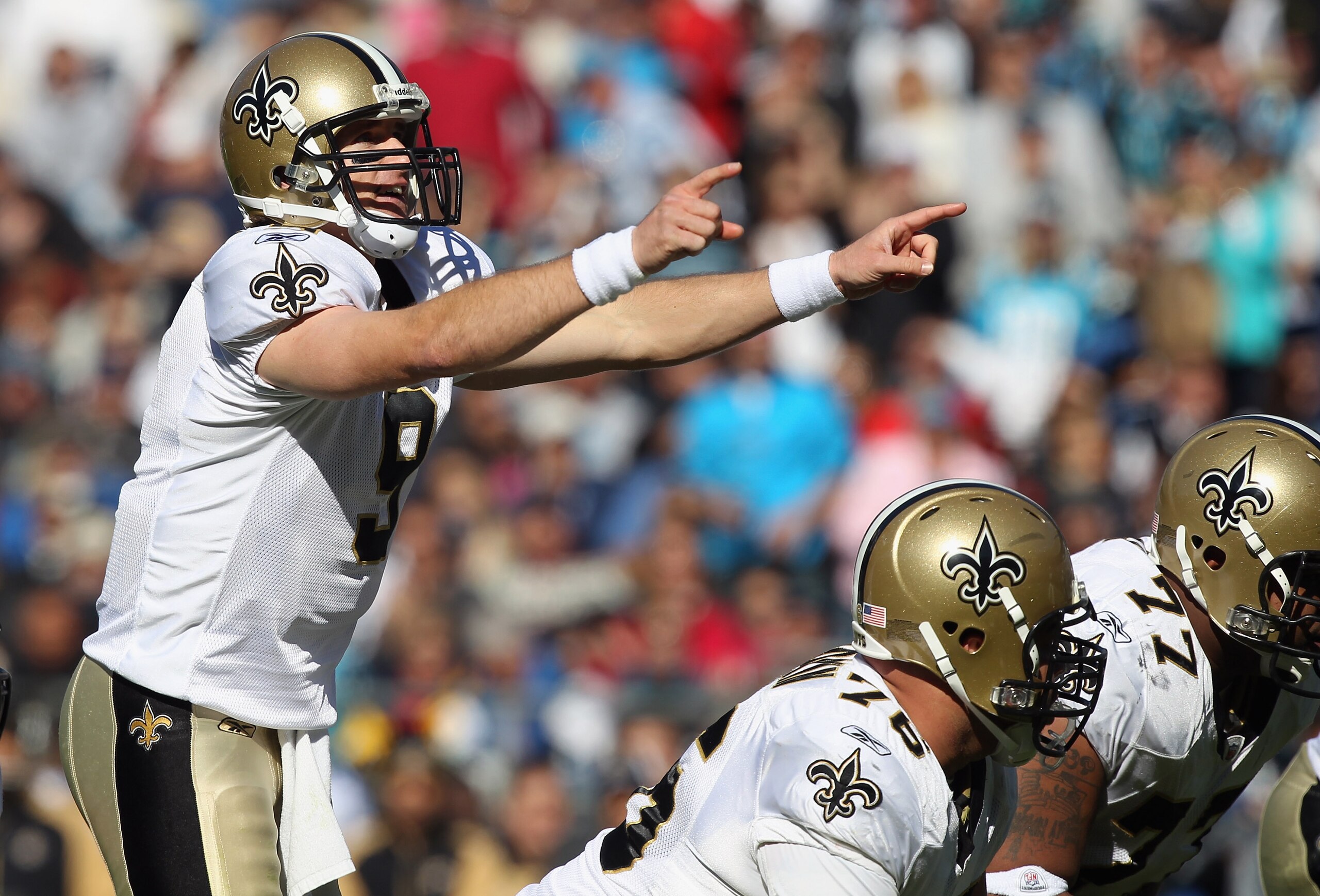CHARLOTTE, NC - NOVEMBER 07: Drew Brees #9 of the New Orleans Saints against the Carolina Panthers during their game at Bank of America Stadium on November 7, 2010 in Charlotte, North Carolina. (Photo by Streeter Lecka/Getty Images) CHARLOTTE, NC - NOVEMBER 07: Drew Brees #9 of the New Orleans Saints against the Carolina Panthers during their game at Bank of America Stadium on November 7, 2010 in Charlotte, North Carolina. (Photo by Streeter Lecka/Getty Images)