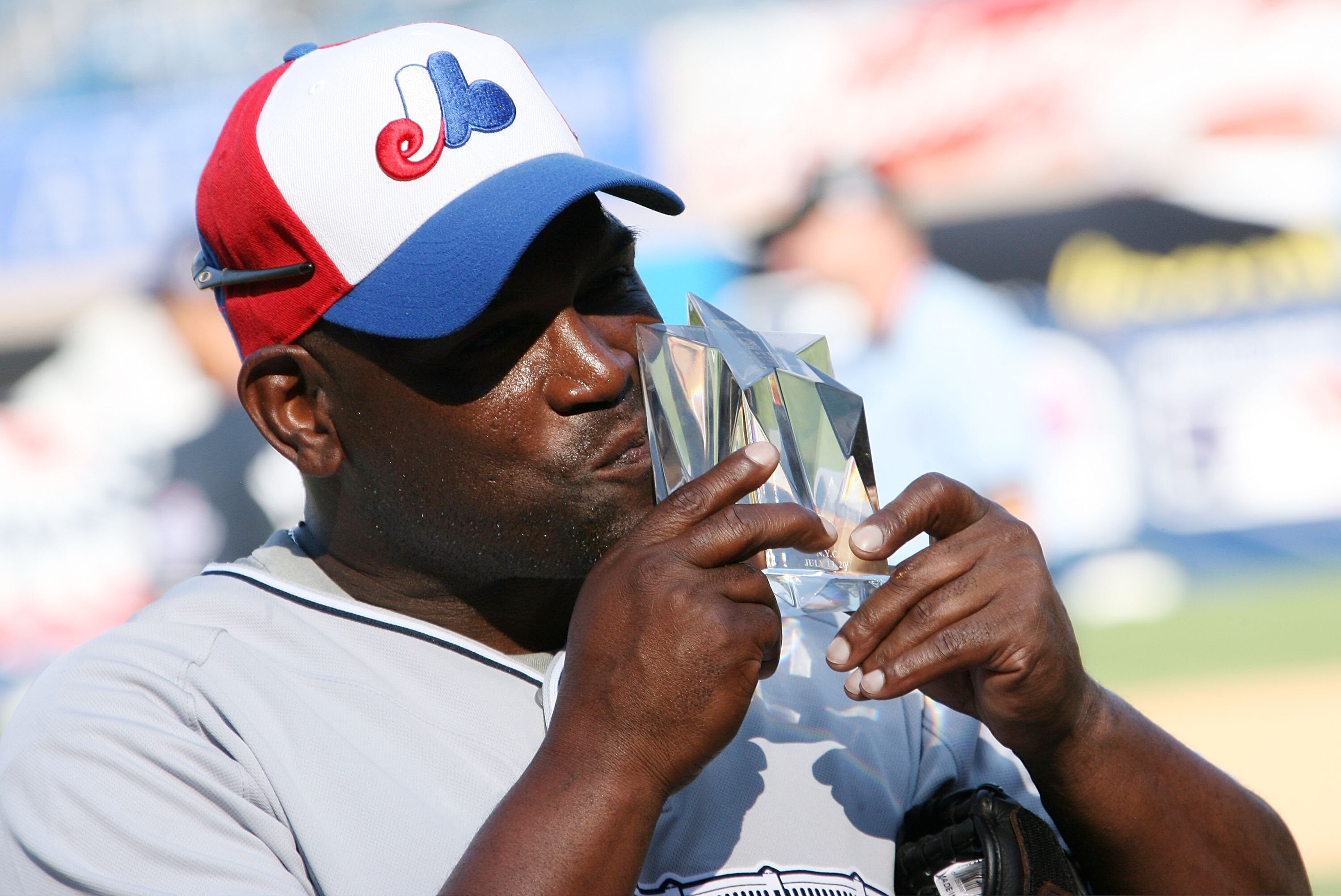 NEW YORK - JULY 13:  Tim Raines with his MVP trophy during the 2008 MLB All-Star Week Taco Bell All-Star Legends & Celebrity Softball Game at Yankee Stadium on July 13, 2008 in New York City.  (Photo by Bryan Bedder/Getty Images)