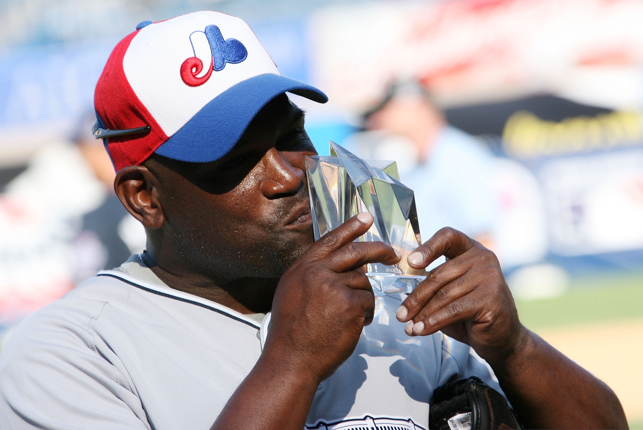 NEW YORK - JULY 13:  Tim Raines with his MVP trophy during the 2008 MLB All-Star Week Taco Bell All-Star Legends & Celebrity Softball Game at Yankee Stadium on July 13, 2008 in New York City.  (Photo by Bryan Bedder/Getty Images)