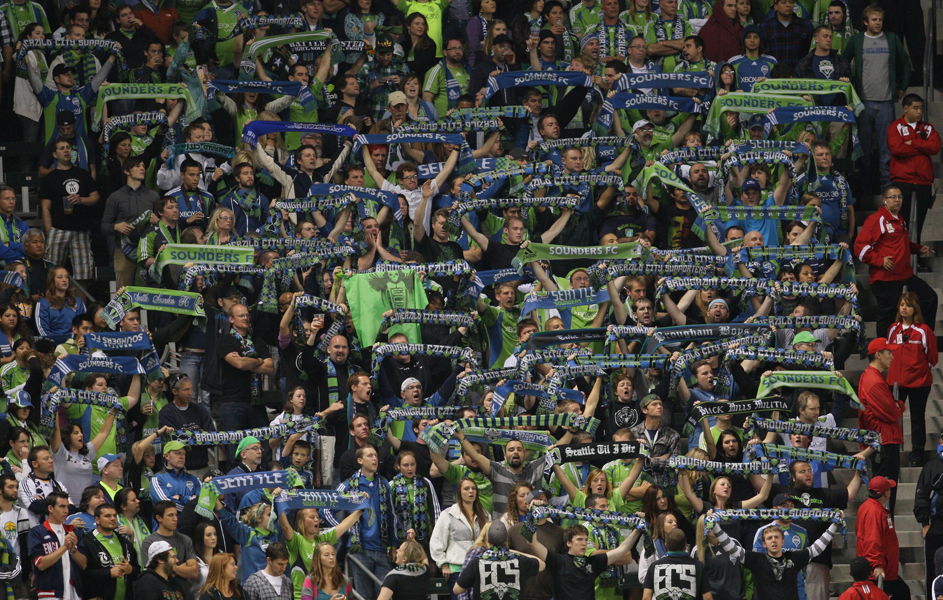 CARSON, CA - NOVEMBER 07:  Seattle Sounders FC fans show their support as their team lose to the Los Angeles Galaxy in the MLS Western Conference Semifinal match second leg at The Home Depot Center on November 7, 2010 in Carson, California. The Galaxy def