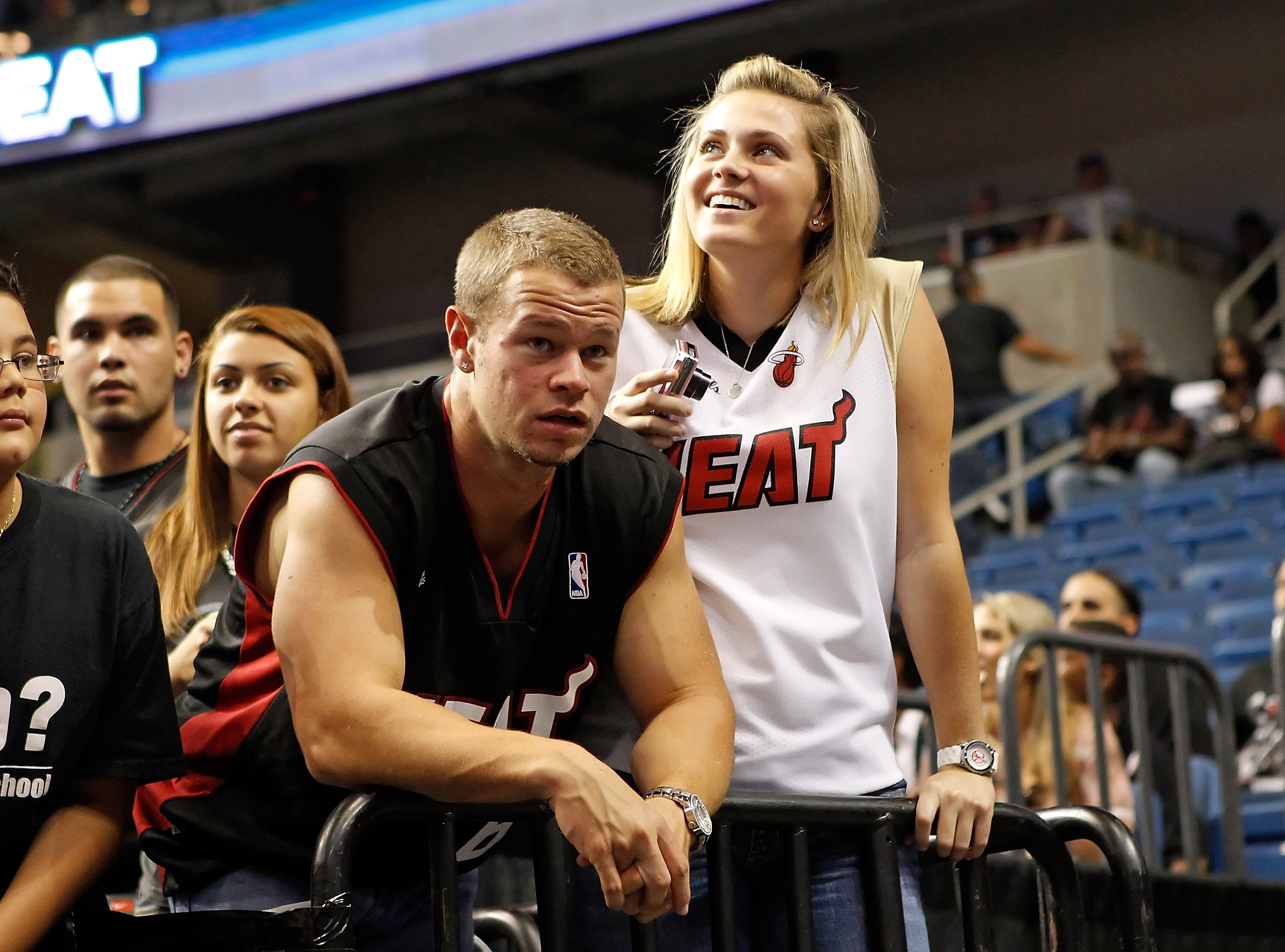 TAMPA, FL - OCTOBER 22:  Fans of the Miami Heat react to the game being cancelled due to a slippery court against the Orlando Magic at the St. Pete Times Forum on October 22, 2010 in Tampa, Florida.  NOTE TO USER: User expressly acknowledges and agrees th