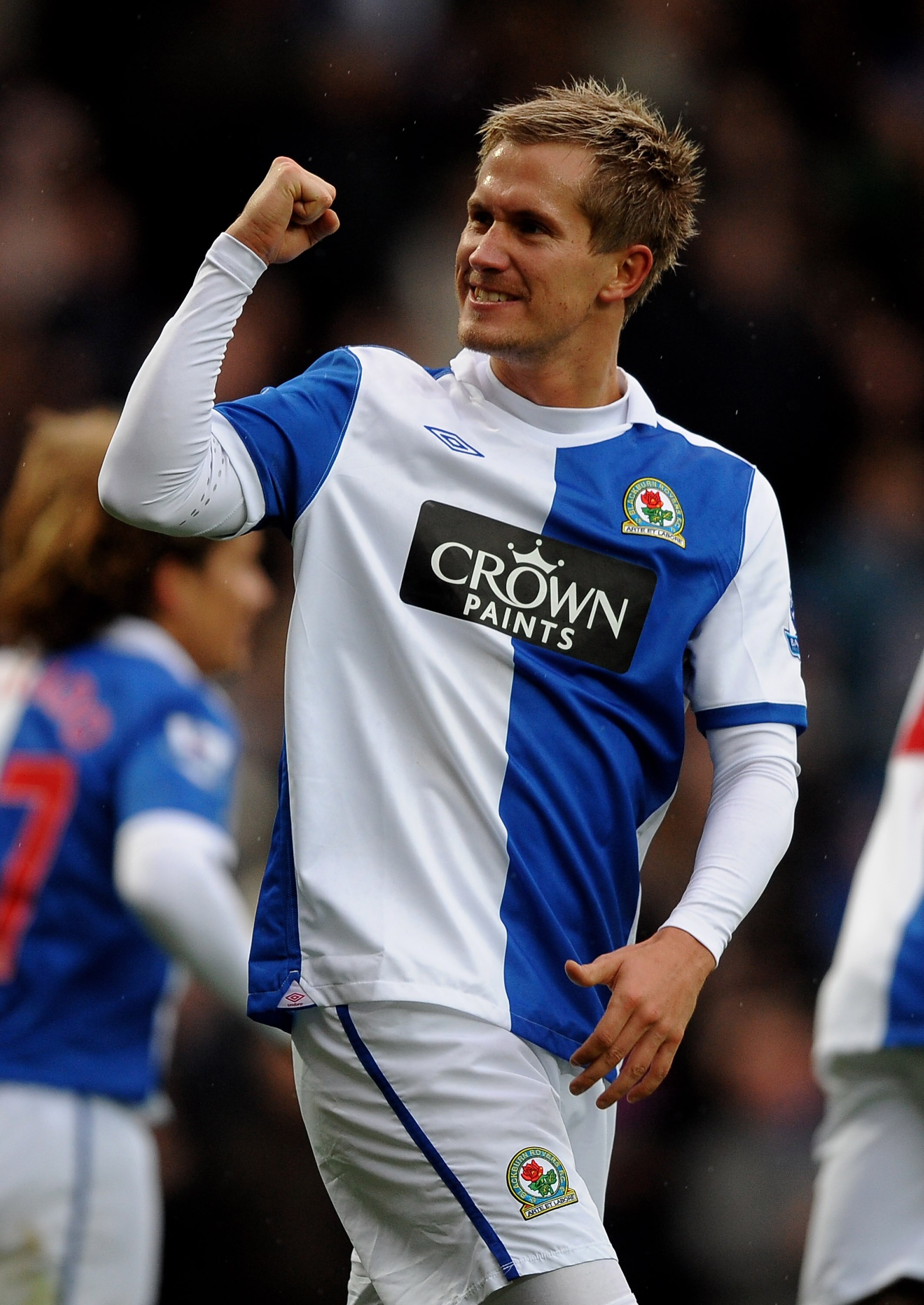 BLACKBURN, ENGLAND - NOVEMBER 21:  Morten Gamst Pedersen of Blackburn Rovers celebrates scoring his team's second goal during the Barclays Premier League match between Blackburn Rovers and Aston Villa at Ewood Park on November 21, 2010 in Blackburn, Engla