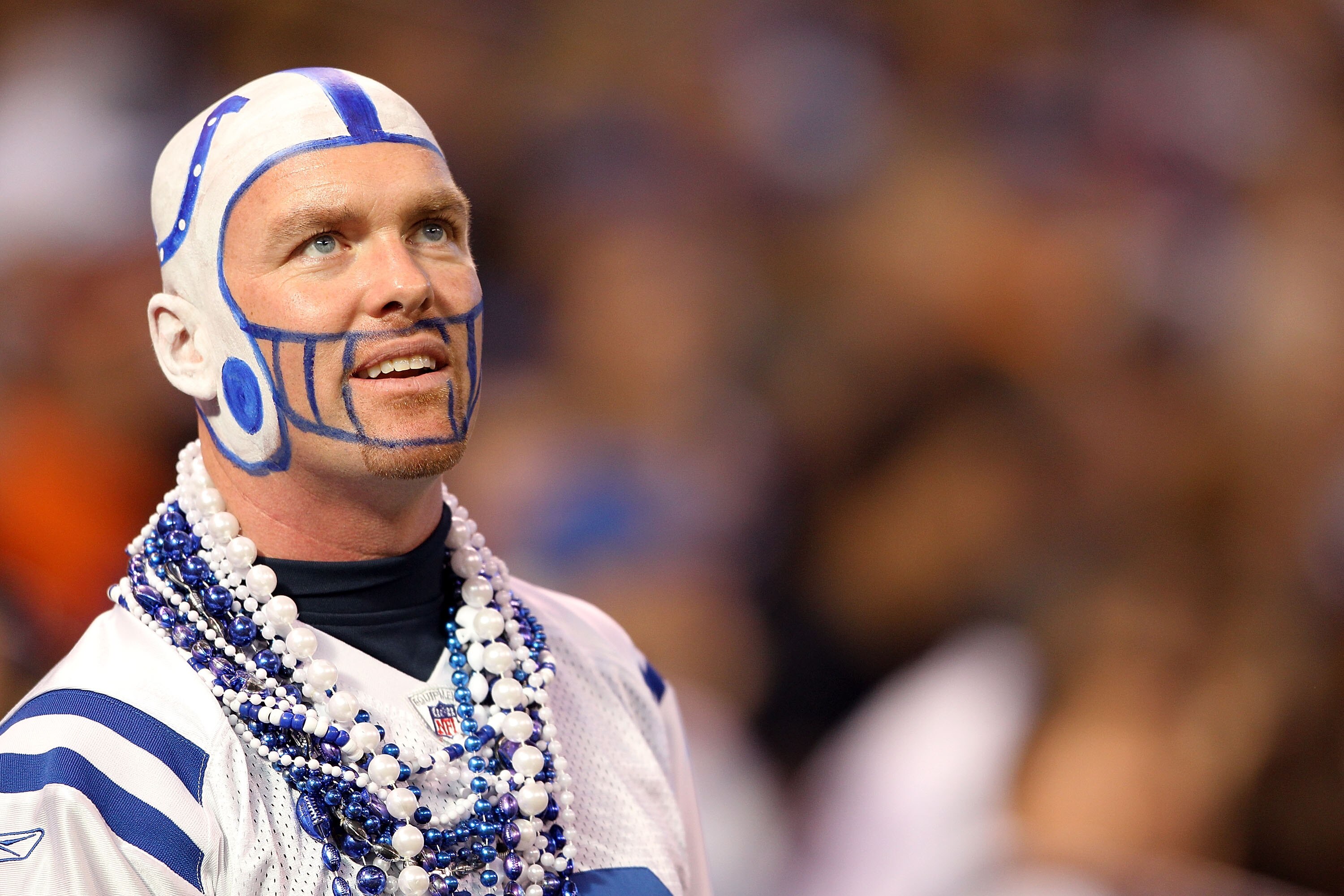INDIANAPOLIS - NOVEMBER 14:  A Indianapolis Colts fan watches play during the NFL game against the Cincinnati Bengals at Lucas Oil Stadium on November 14, 2010 in Indianapolis, Indiana.  (Photo by Andy Lyons/Getty Images)