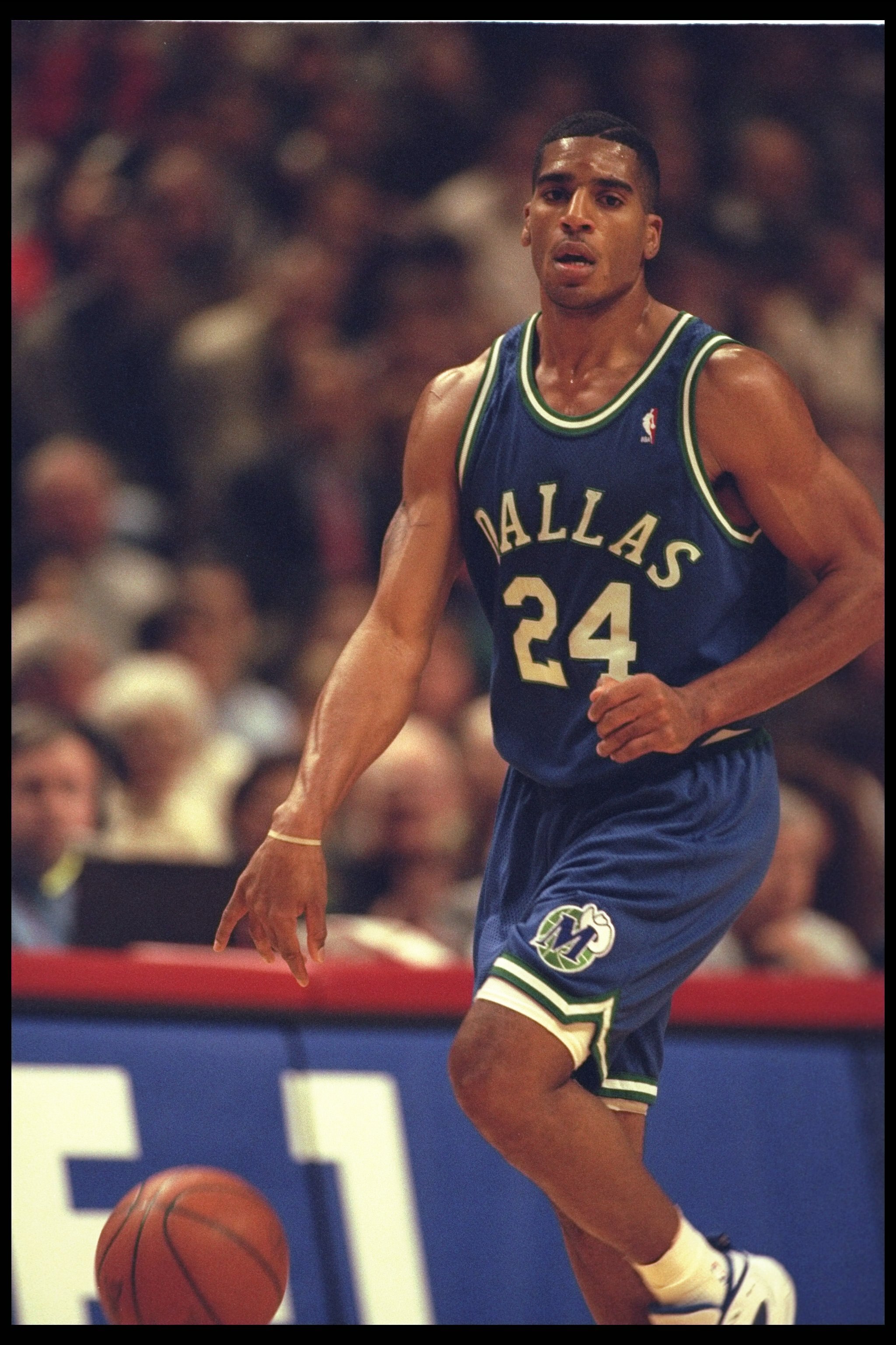 19 Dec 1995:  Guard Jim Jackson of the Dallas Mavericks moves down the court against the Chicago Bulls during a game played at the United Center in Chicago, Illinois.  The Bulls won the game, 114-101. Mandatory Credit: Jonathan Daniel  /Allsport