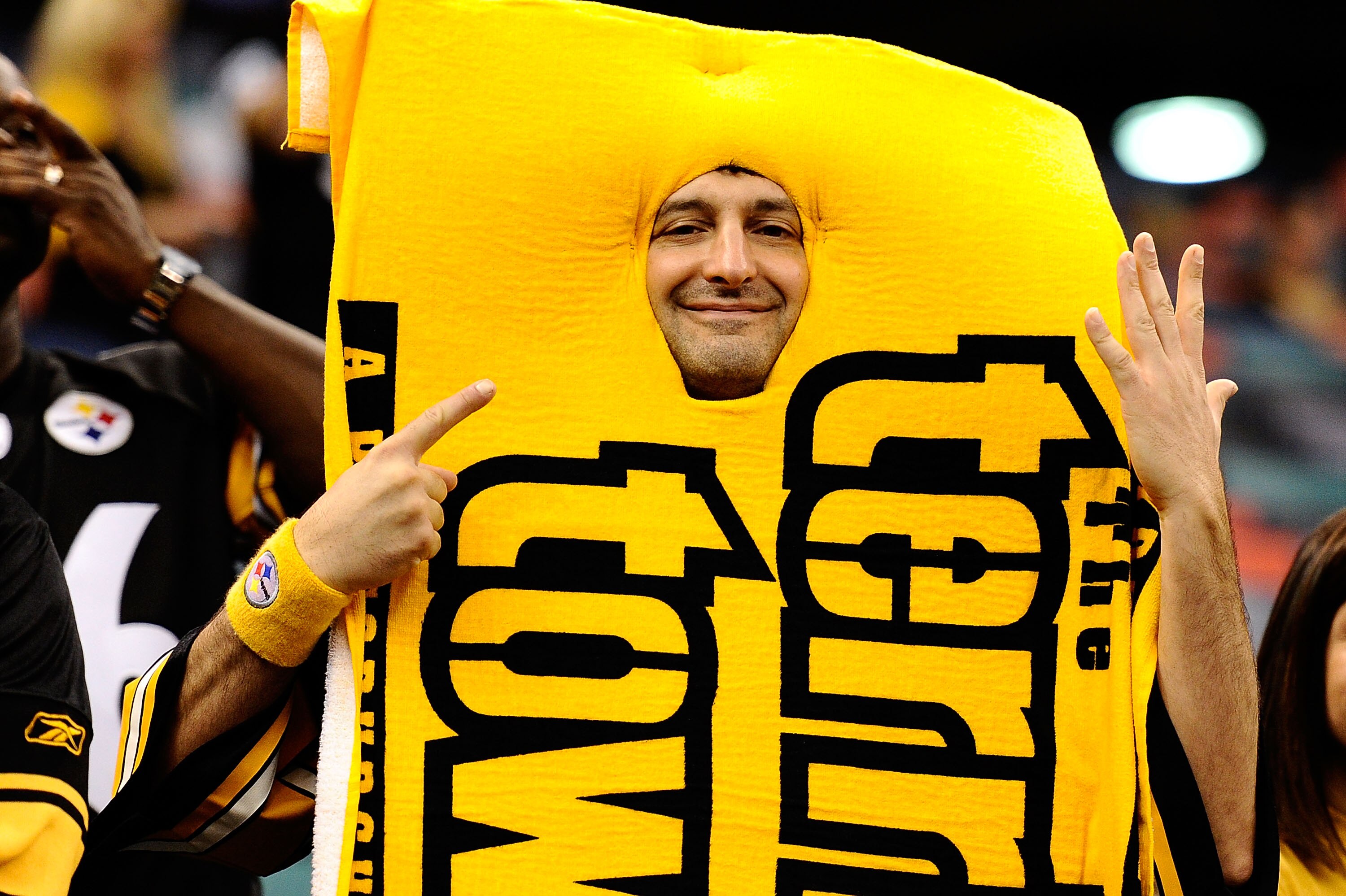 NEW ORLEANS - OCTOBER 31:  A fan dressed as the Terrible Towel is seen before the Pittsburgh Steelers versus New Orleans Saints game at Louisiana Superdome on October 31, 2010 in New Orleans, Louisiana.  The Saints won 20-10 over the Steelers.  (Photo by