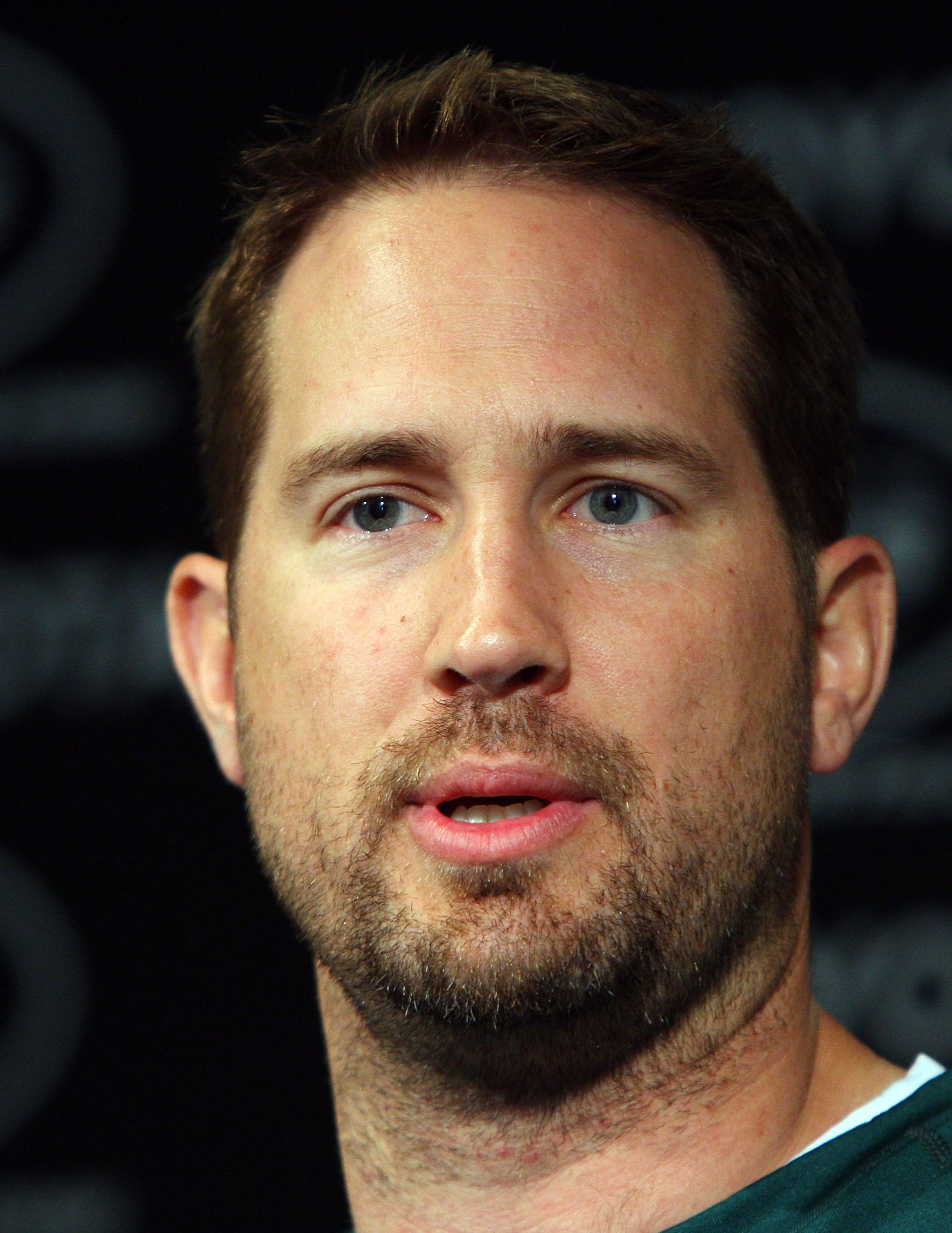 FLORHAM PARK, NJ - MAY 02:  Offensive coordinator Brian Schottenheimer of the New York Jets speaks to the media during minicamp on May 2, 2009 at the Atlantic Health Jets Training Center in Florham Park, New Jersey.  (Photo by Jim McIsaac/Getty Images)