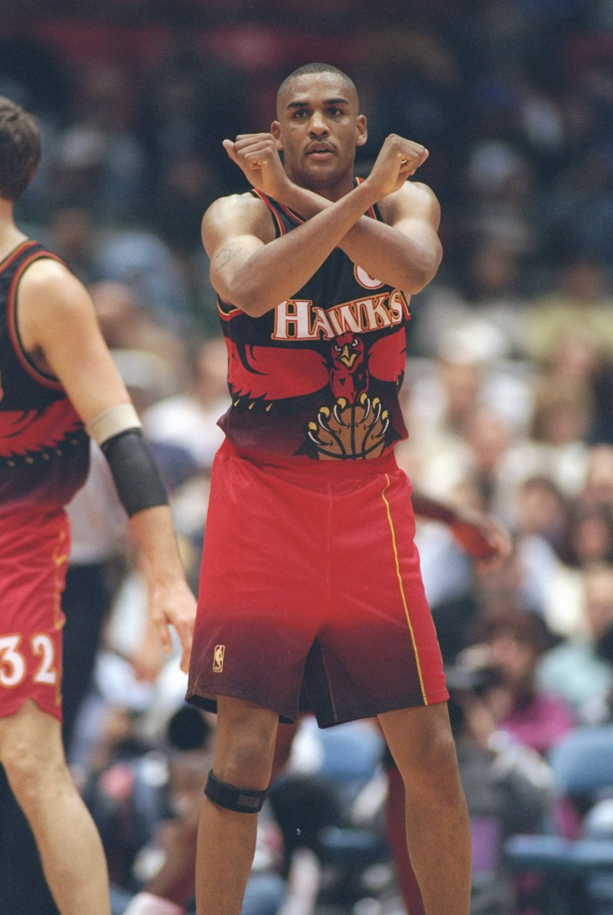 3 Jan 1997:  Guard Steve Smith of the Atlanta Hawks gives signals during a game against the New Jersey Nets at the Continential Airlines Arena in East Rutherford, New Jersey.  The Hawks won the game 95-85. Mandatory Credit: Al Bello  /Allsport