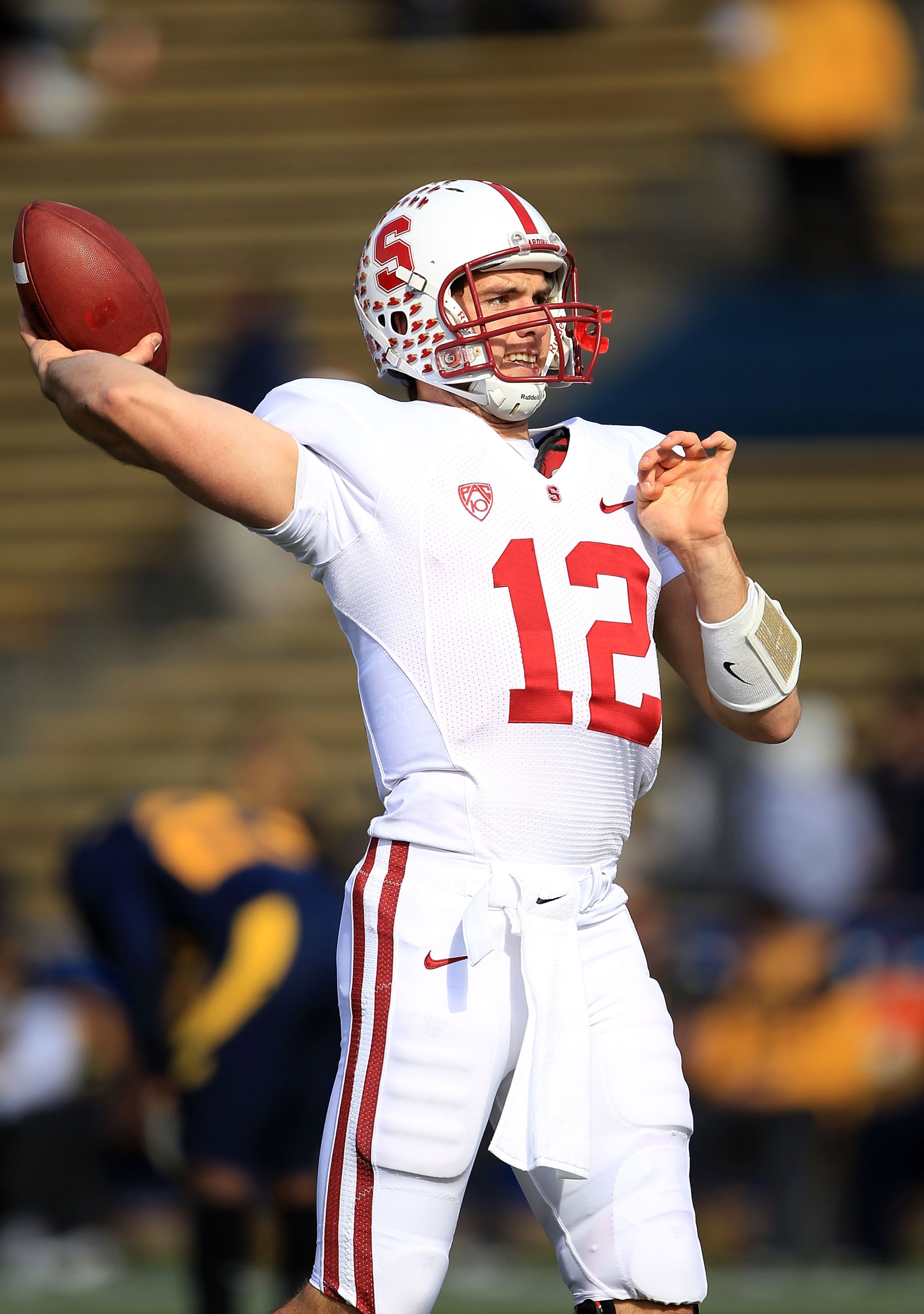 BERKELEY, CA - NOVEMBER 20:  Andrew Luck #12 of the Stanford Cardinal warms up before their game against the California Golden Bears at California Memorial Stadium on November 20, 2010 in Berkeley, California.  (Photo by Ezra Shaw/Getty Images)