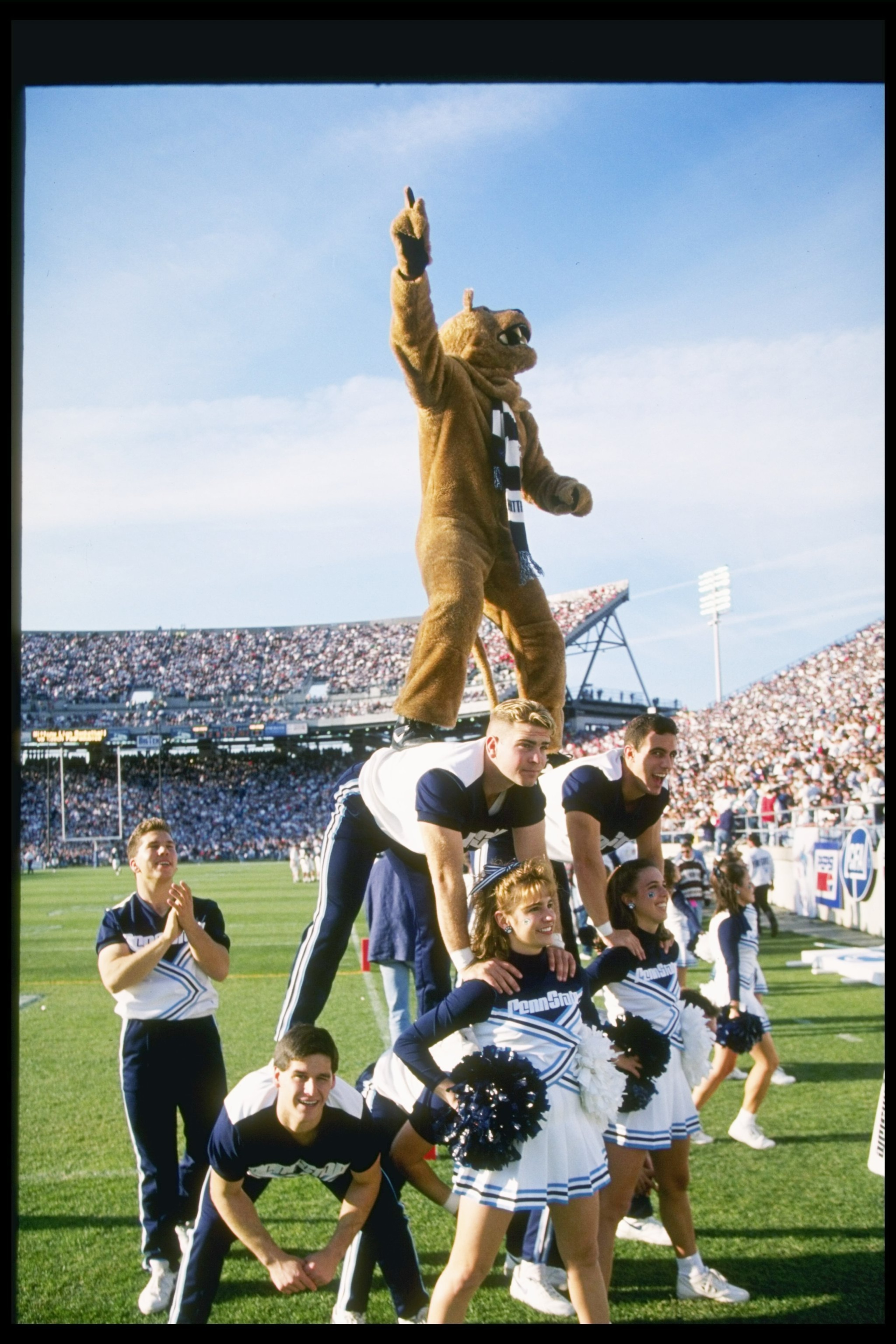 29 Oct 1994: Cheerleaders perform during a game between the Ohio State Buckeyes and the Penn State Nittany Lions at Beaver Stadium in University Park, Pennsylvania. Penn State won the game 63-14.