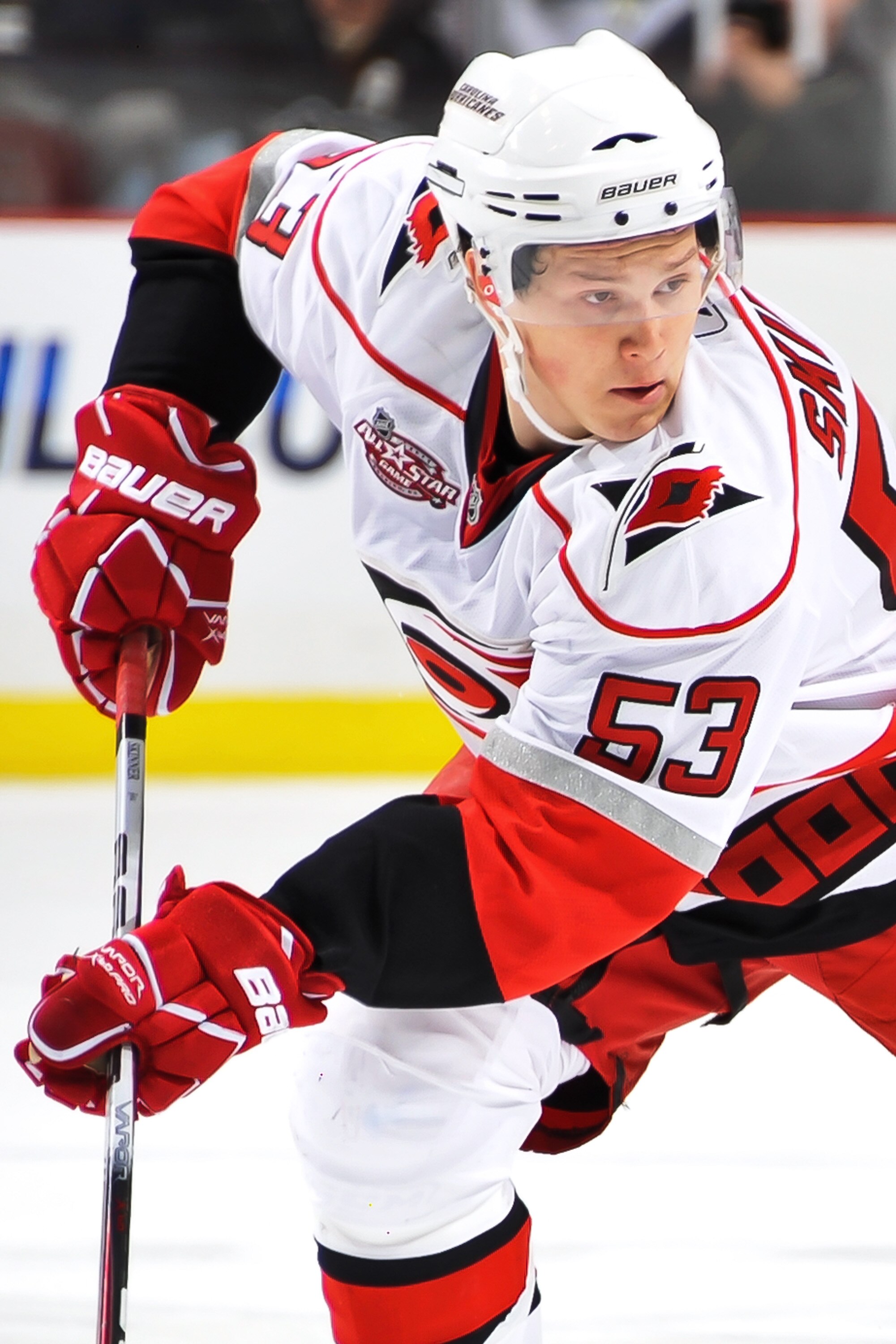 PITTSBURGH - NOVEMBER 19:  Jeff Skinner #53 of the Carolina Hurricanes skates against the Pittsburgh Penguins on November 19, 2010 at Consol Energy Center in Pittsburgh, Pennsylvania.  (Photo by Jamie Sabau/Getty Images)