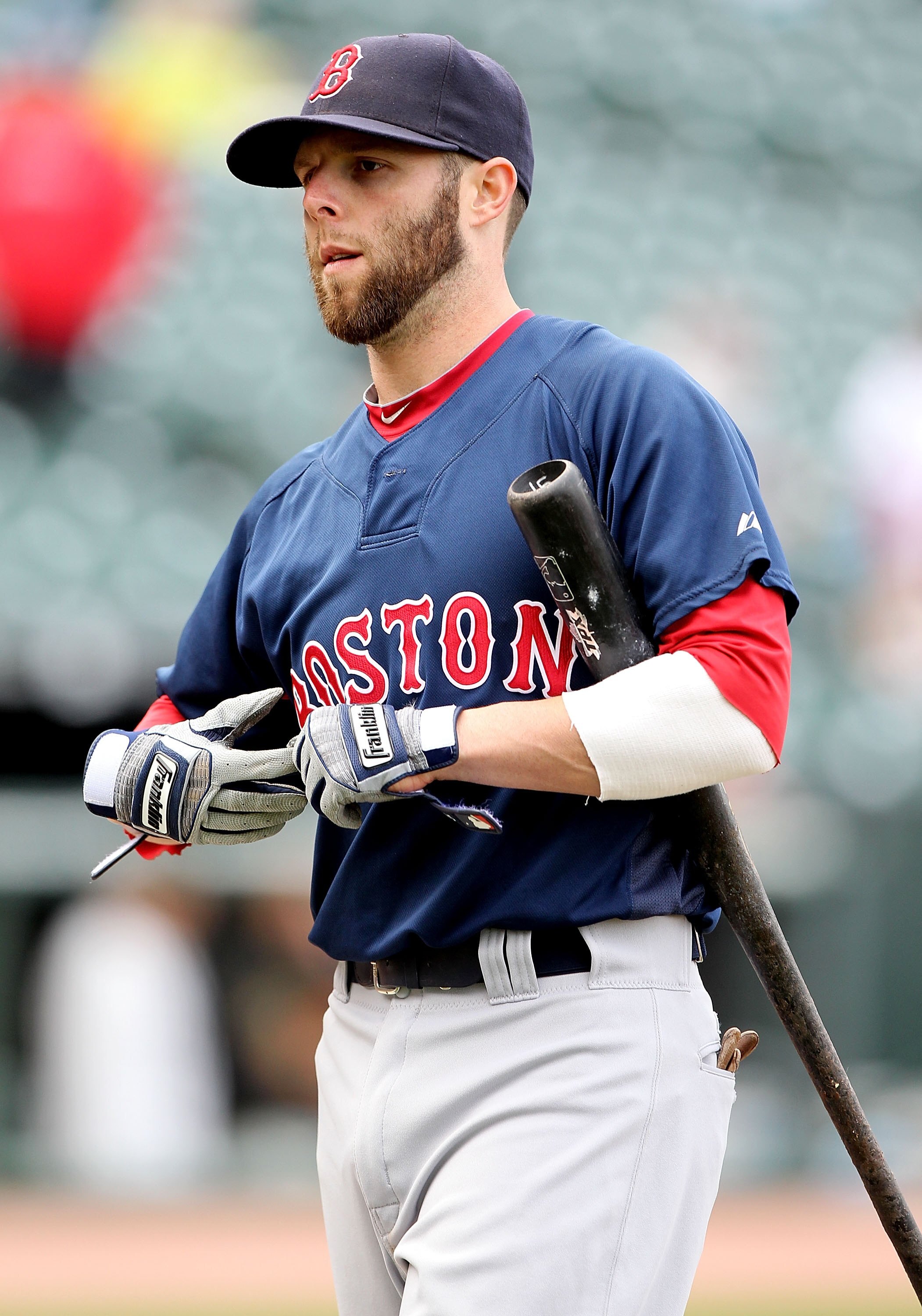 SAN FRANCISCO - JUNE 25:  Dustin Pedroia #15 of the Boston Red Sox looks on against the San Francisco Giants during an MLB game at AT&T Park on June 25, 2010 in San Francisco, California. (Photo by Jed Jacobsohn/Getty Images)
