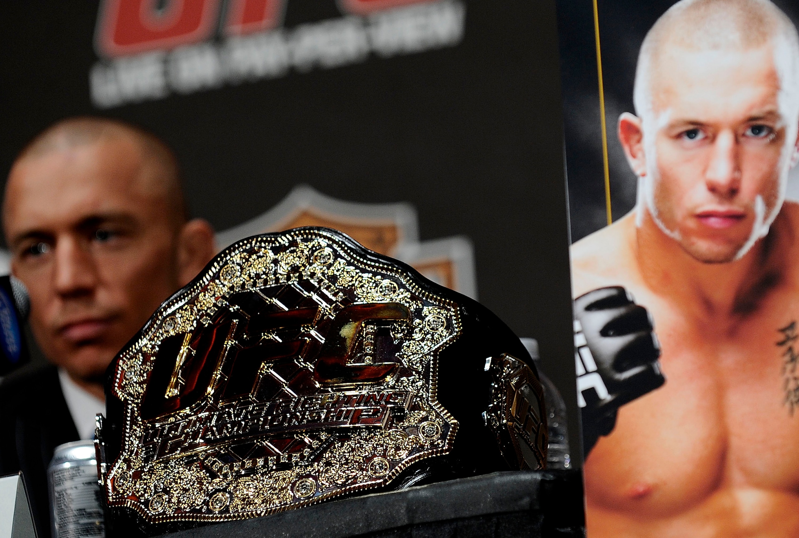NEW YORK - MARCH 24:  Georges St-Pierre of Montreal, Quebec, Canada appears at a press conference for UFC 111 at Radio City Music Hall on March 24, 2010 in New York City.  St-Pierre will face Dan Hardy of Nottingham UK in the Welterweight title bout.  (Ph