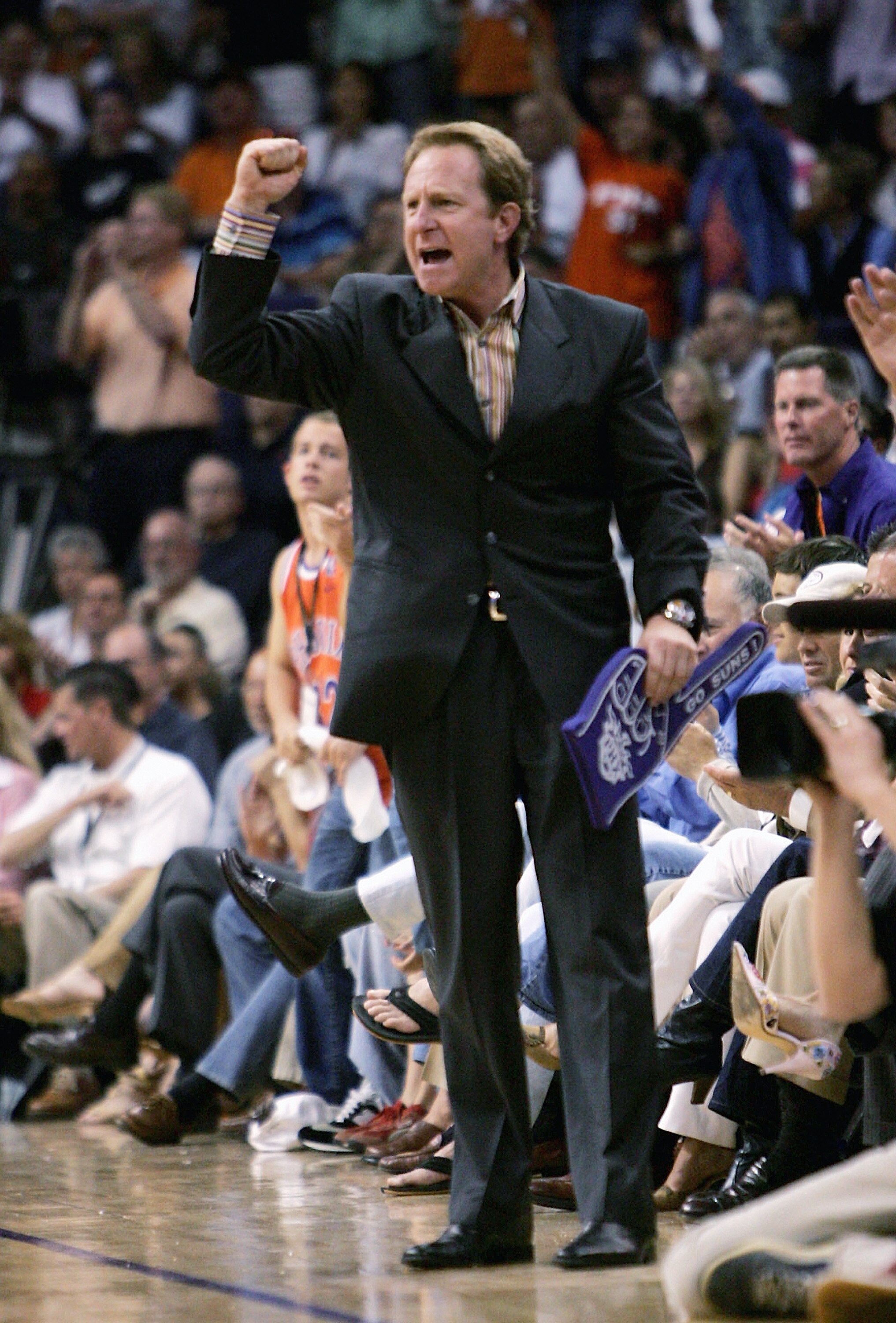 PHOENIX - APRIL 24:  Owner Robert Sarver of the Phoenix Suns cheers his team on against the Memphis Grizzlies in Game one of the Western Conference Quarterfinals during the 2005 NBA Playoffs at America West Arena on April 24, 2005 in Phoenix, Arizona. The