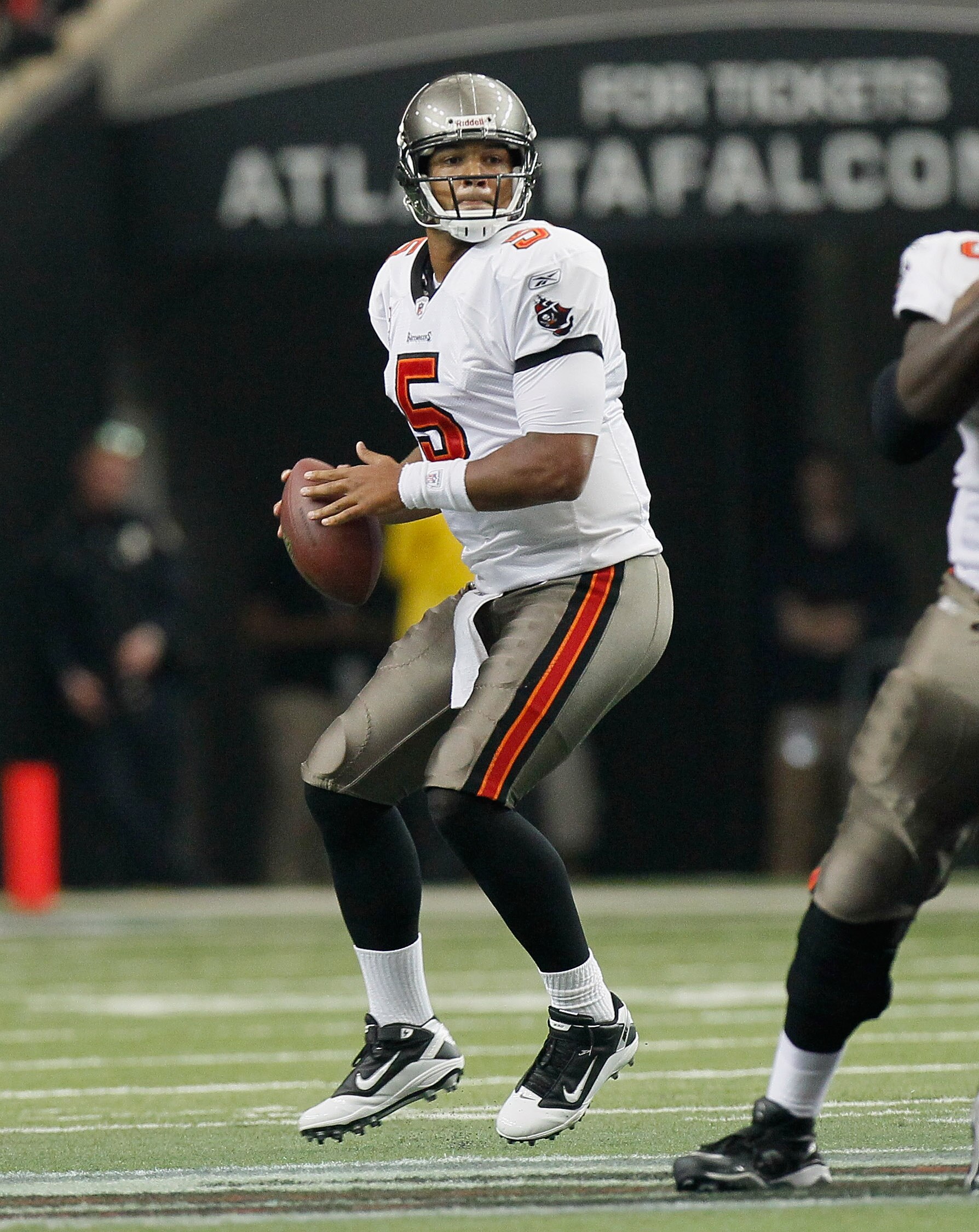 ATLANTA - NOVEMBER 07:  Quarterback Josh Freeman #5 of the Tampa Bay Buccaneers against the Atlanta Falcons at Georgia Dome on November 7, 2010 in Atlanta, Georgia.  (Photo by Kevin C. Cox/Getty Images)