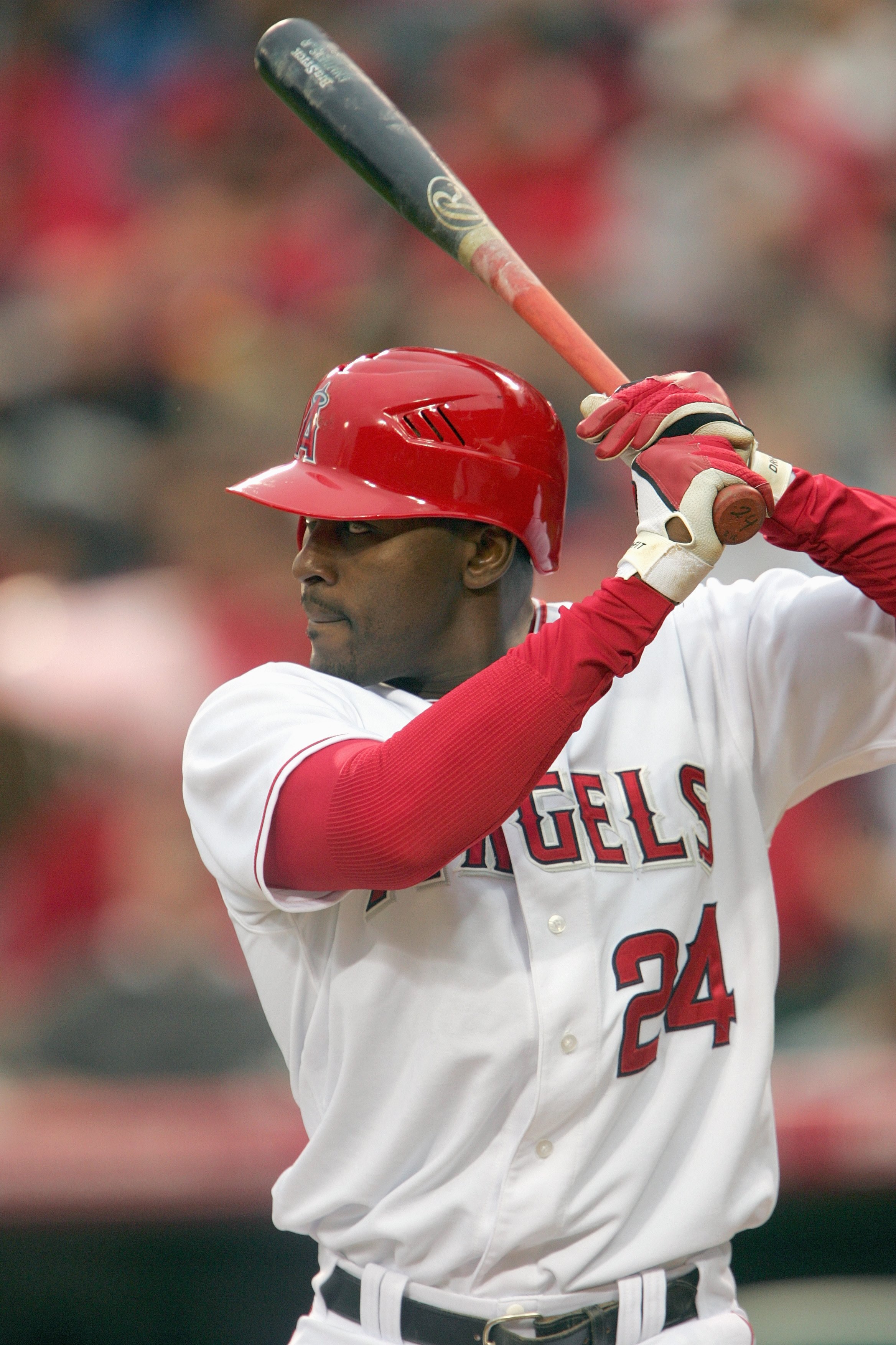 ANAHEIM, CA - APRIL 7: Gary Matthews Jr. #24 of the Los Angeles Angels of Anaheim waits to bat against the Oakland Athletics at Angel Stadium April 7, 2007 in Anaheim, California. (Photo by Stephen Dunn/Getty Images)