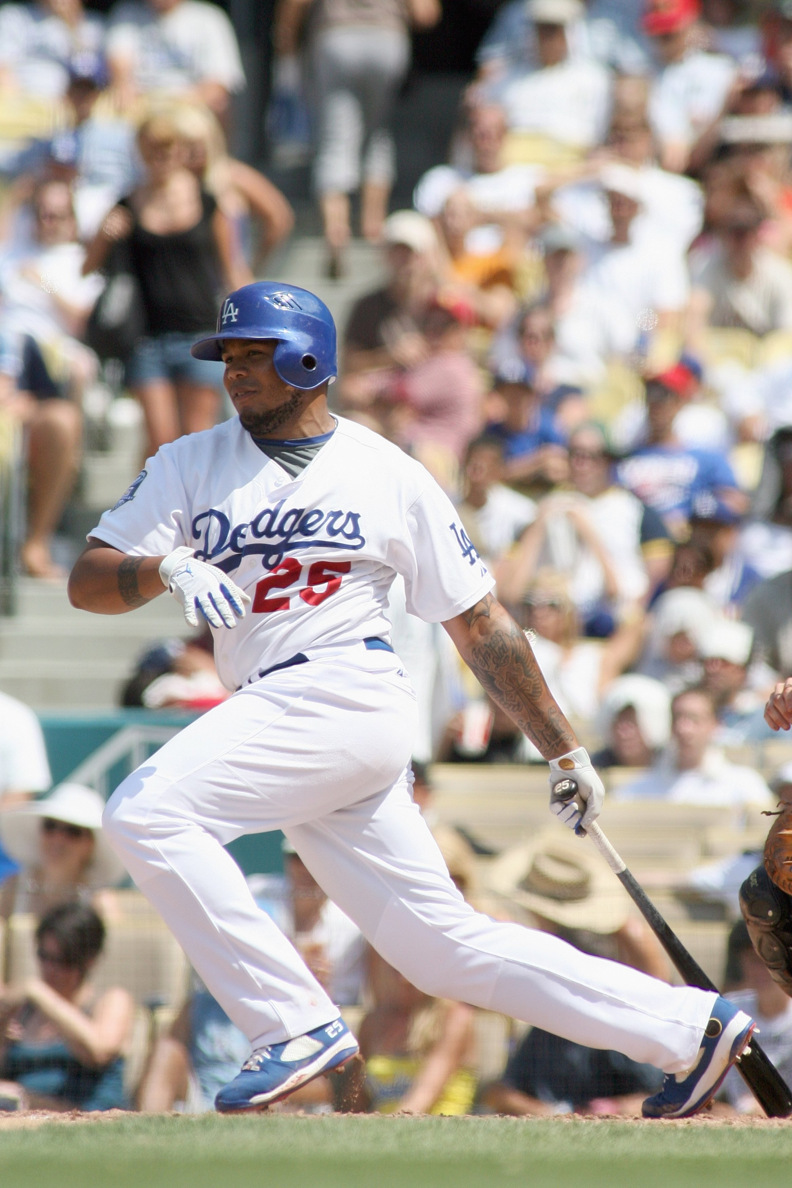 LOS ANGELES - JULY 13: Andruw Jones #25 of the Los Angeles Dodgers swings at the pitch during the game against the Florida Marlins at Dodger Stadium on July 13, 2008 in Los Angeles, California.  The Dodgers defeated the Marlins 9-1.  (Photo by: Christian