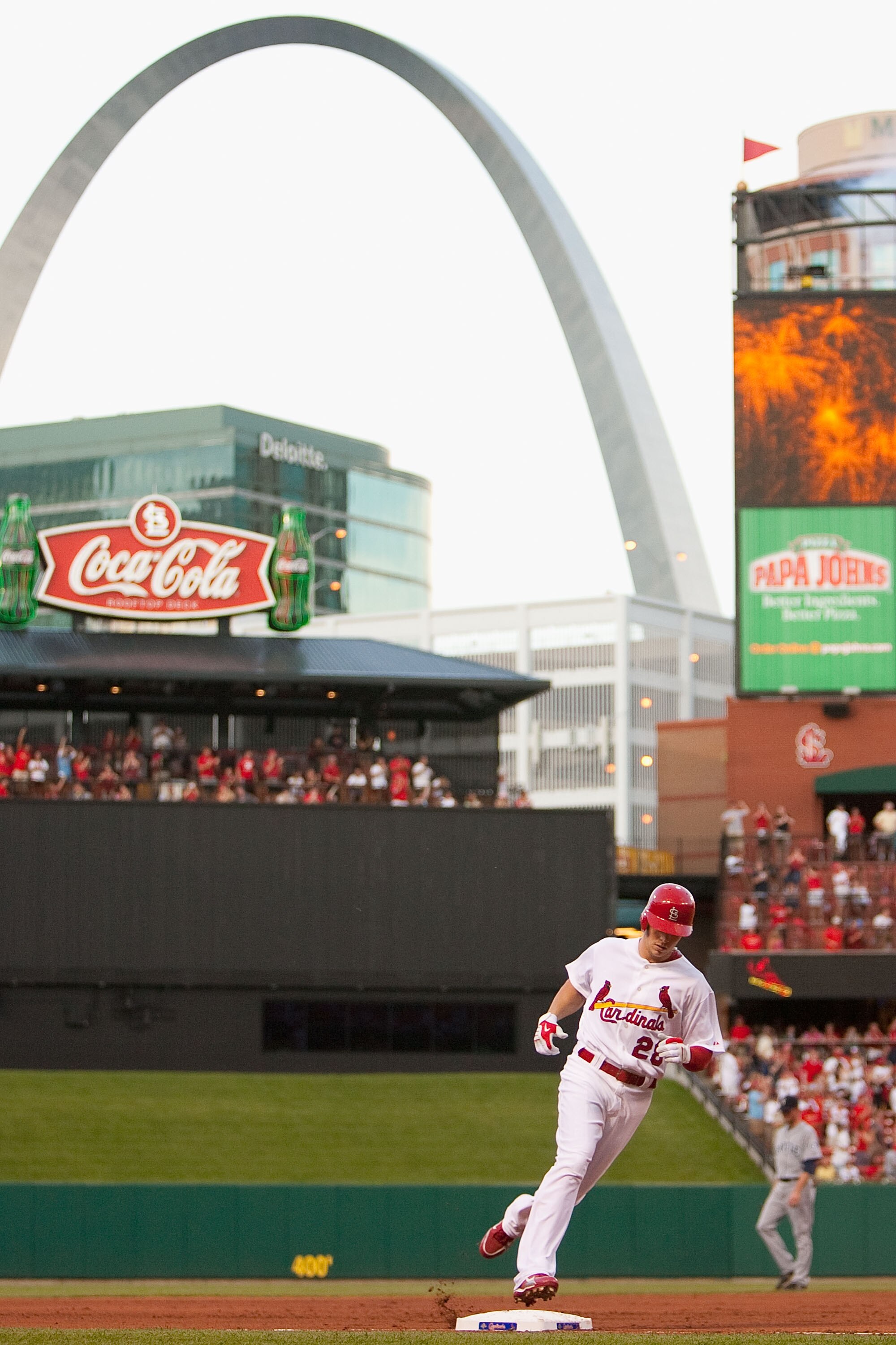 ST. LOUIS - JUNE 14: Colby Rasmus #28 of the St. Louis Cardinals rounds the bases after hitting a two-run home run against the Seattle Mariners at Busch Stadium on June 14, 2010 in St. Louis, Missouri.  The Cardinals beat the Mariners 9-3.  (Photo by Dili