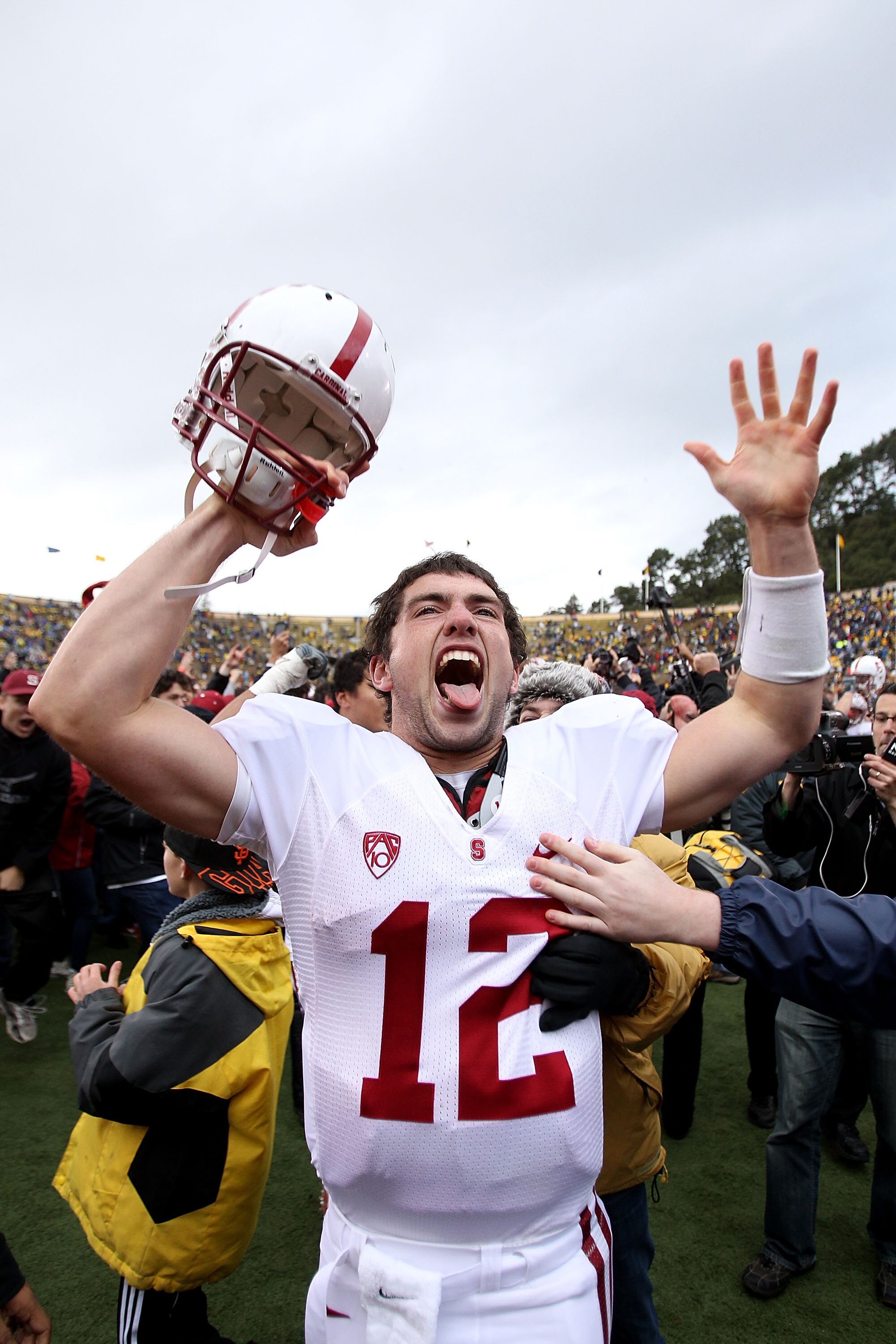 BERKELEY, CA - NOVEMBER 20:  Andrew Luck #12 of the Stanford Cardinal celebrates after beating the California Golden Bears at California Memorial Stadium on November 20, 2010 in Berkeley, California.  (Photo by Ezra Shaw/Getty Images)