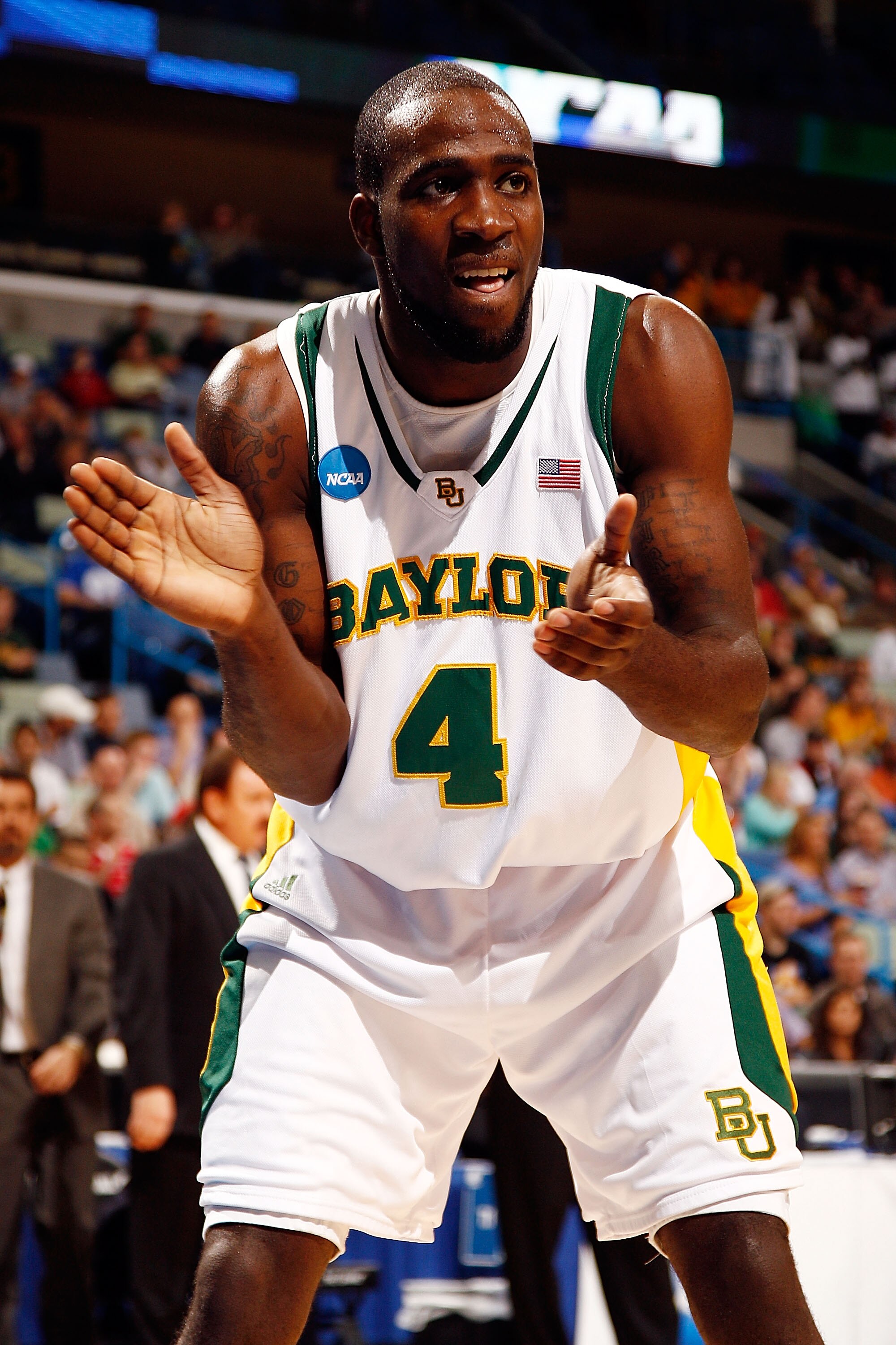 NEW ORLEANS - MARCH 20:  Quincy Acy #4 of the Baylor Bears reacts after being fouled by the Old Dominion University Monarchs during the second round of the 2010 NCAA men's basketball tournament at the New Orleans Arena on March 20, 2010 in New Orleans, Lo