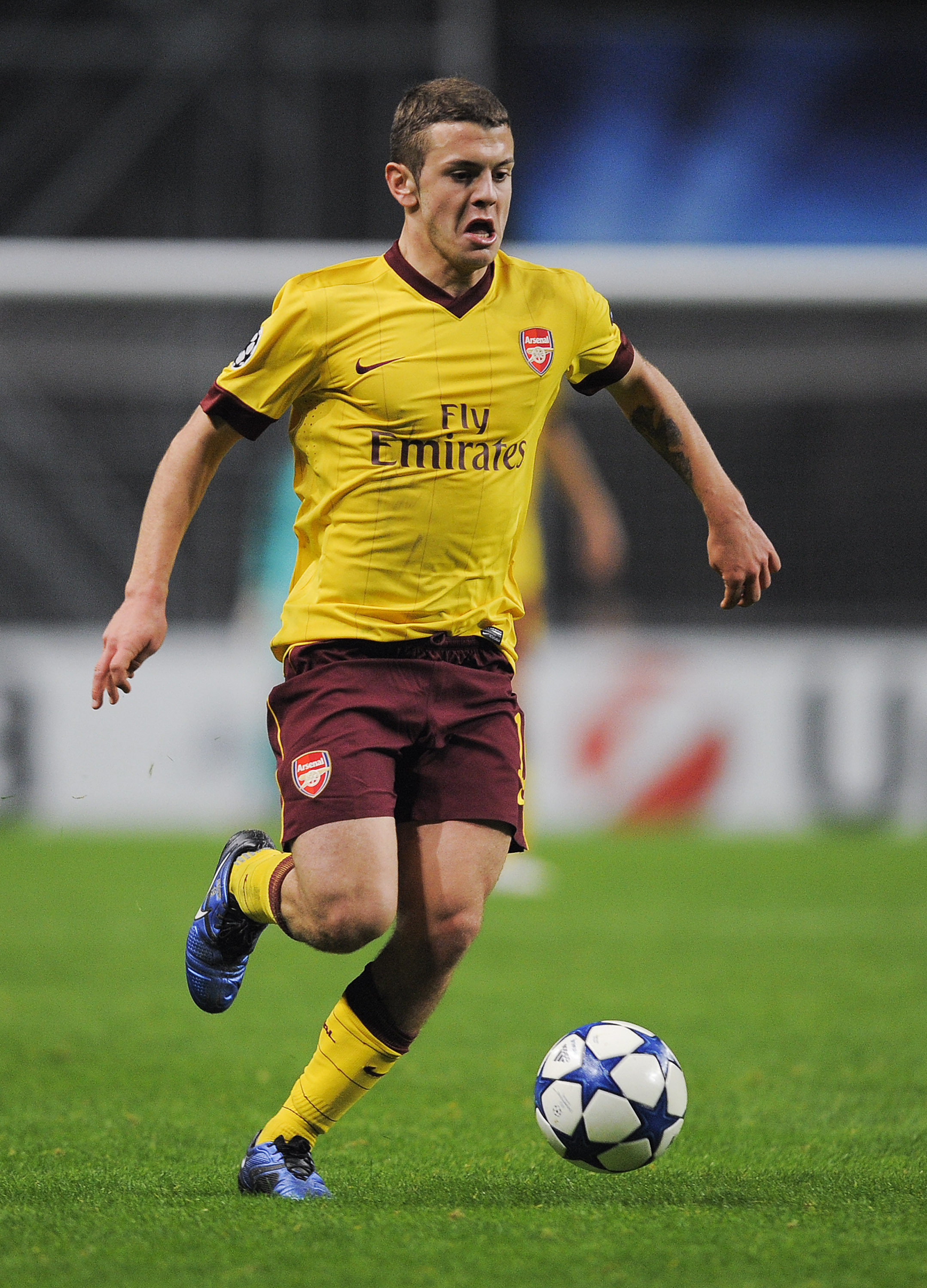 BRAGA, PORTUGAL - NOVEMBER 23:  Jack Wilshere of Arsenal in action during the UEFA Champions League Group H match between SC Braga and Arsenal at Estadio Municipal de Braga on November 23, 2010 in Braga, Portugal. SC Braga won the match 2-0.  (Photo by Da