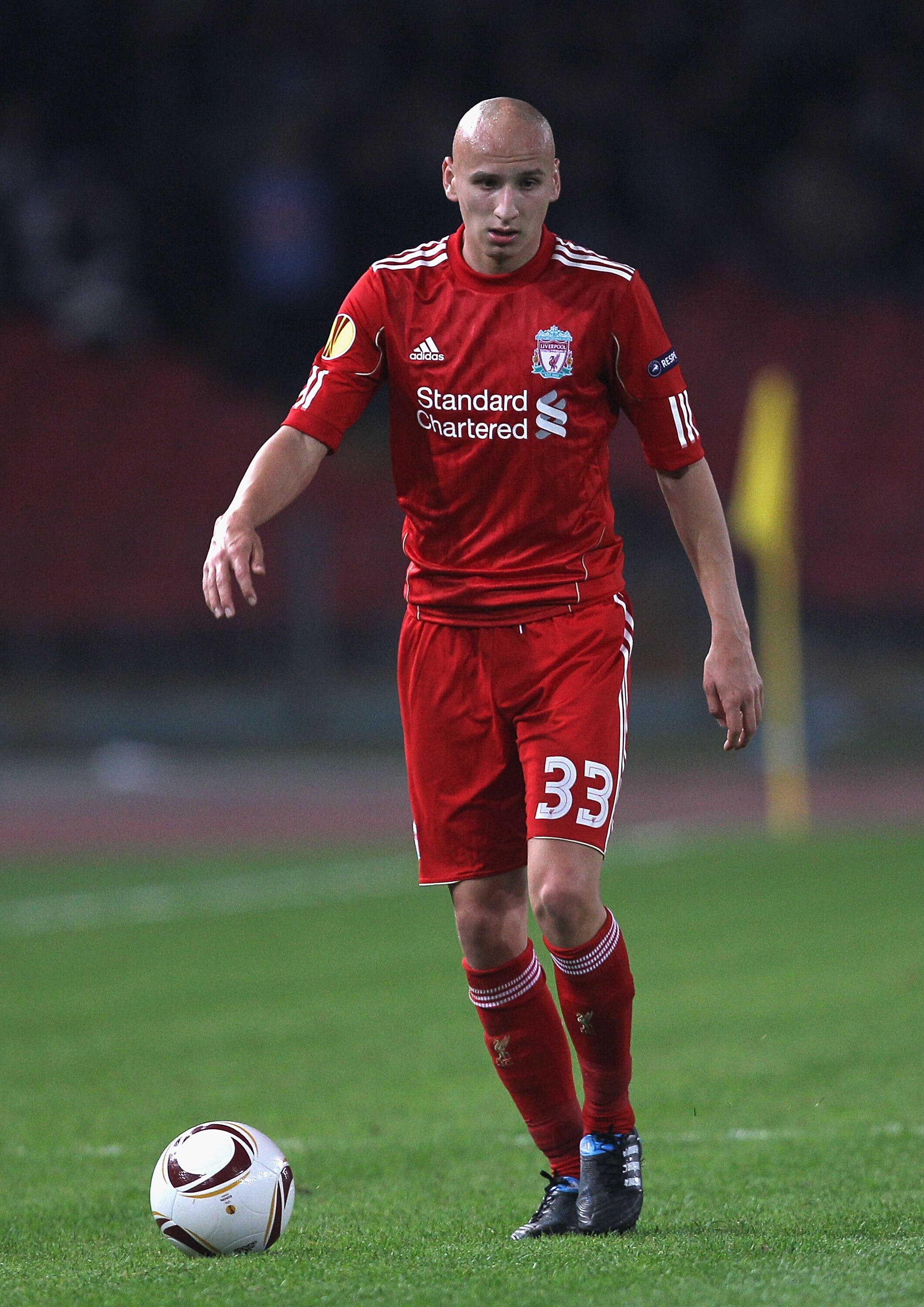 NAPLES, ITALY - OCTOBER 21:  Jonjo Shelvey of Liverpool in action during the UEFA Europa League match between SSC Napoli and Liverpool played at Stadio San Paolo on October 21, 2010 in Naples, Italy.  (Photo by Hamish Blair/Getty Images)