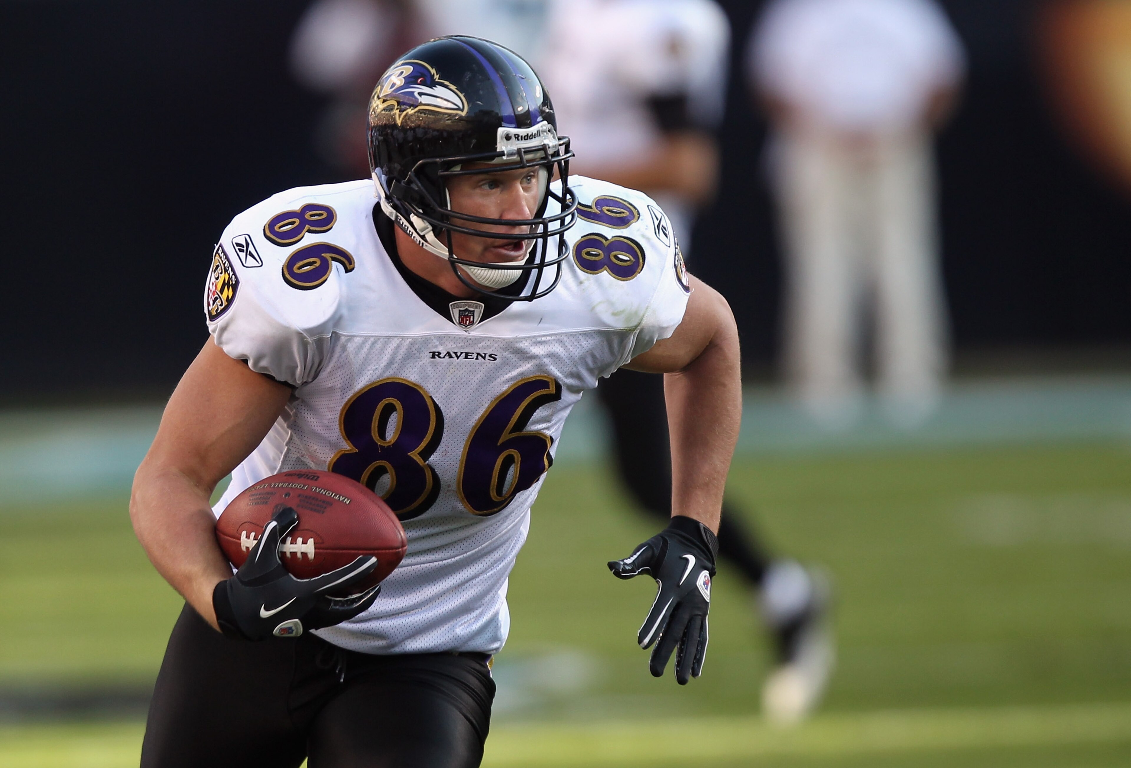CHARLOTTE, NC - NOVEMBER 21:  Todd Heap #86 of the Baltimore Ravens against the Carolina Panthers at Bank of America Stadium on November 21, 2010 in Charlotte, North Carolina.  (Photo by Streeter Lecka/Getty Images)