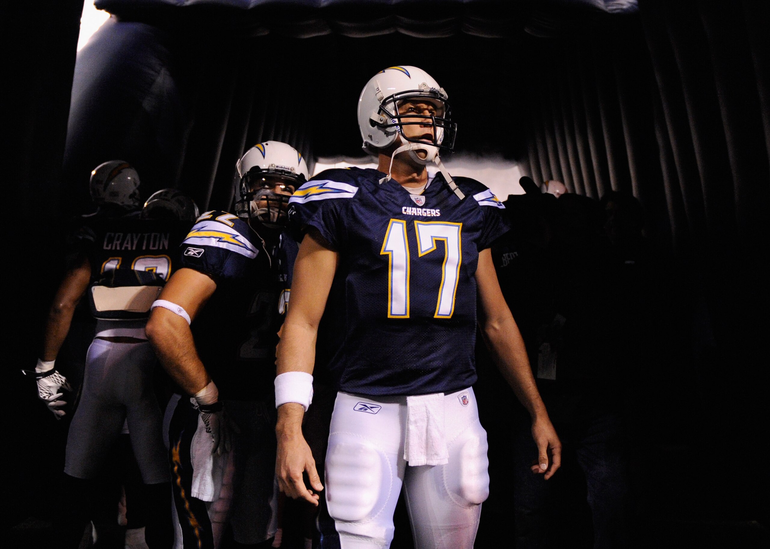 SAN DIEGO - NOVEMBER 22:  Quarterback Philip Rivers #17 of the San Diego Chargers waits to be introduced prior to the start of the NFL football game against Denver Broncos at Qualcomm Stadium on November 22, 2010 in San Diego, California.  (Photo by Kevor