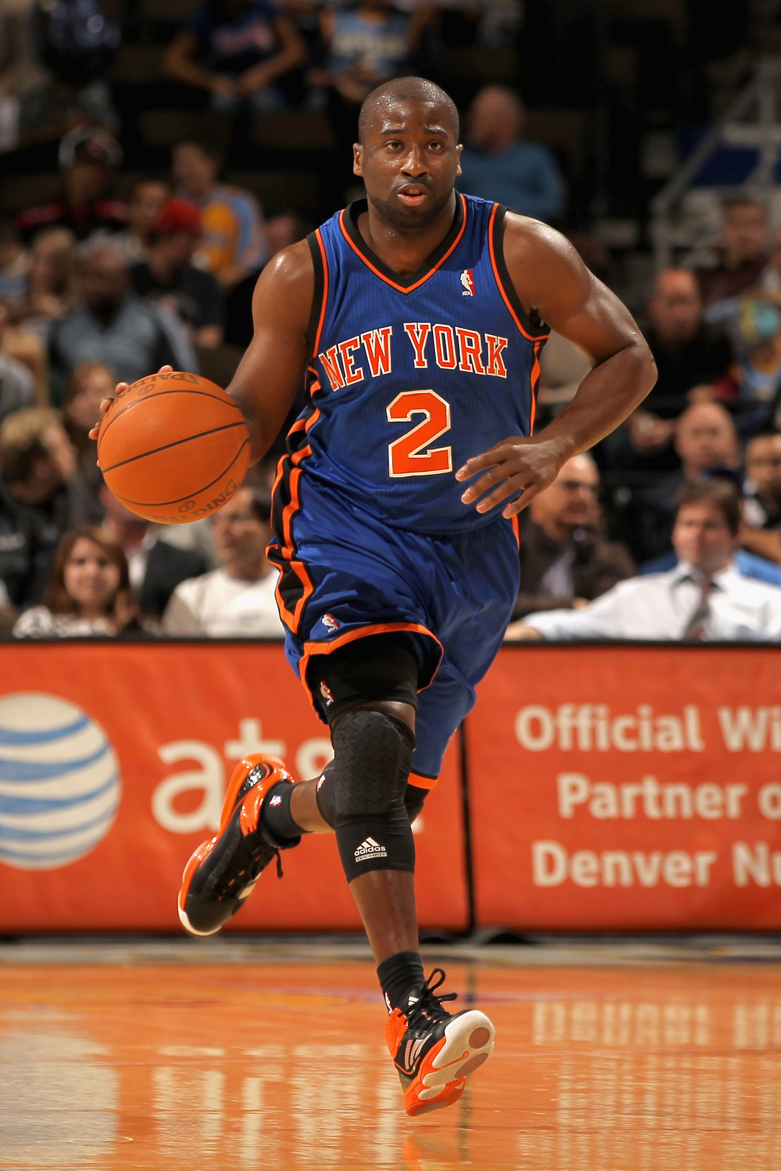 DENVER - NOVEMBER 16:  Raymond Felton #2 of the New York Knicks dribbles the ball against the Denver Nuggets at the Pepsi Center on November 16, 2010 in Denver, Colorado. The Nuggets defeated the Knicks 120-118. NOTE TO USER: User expressly acknowledges a
