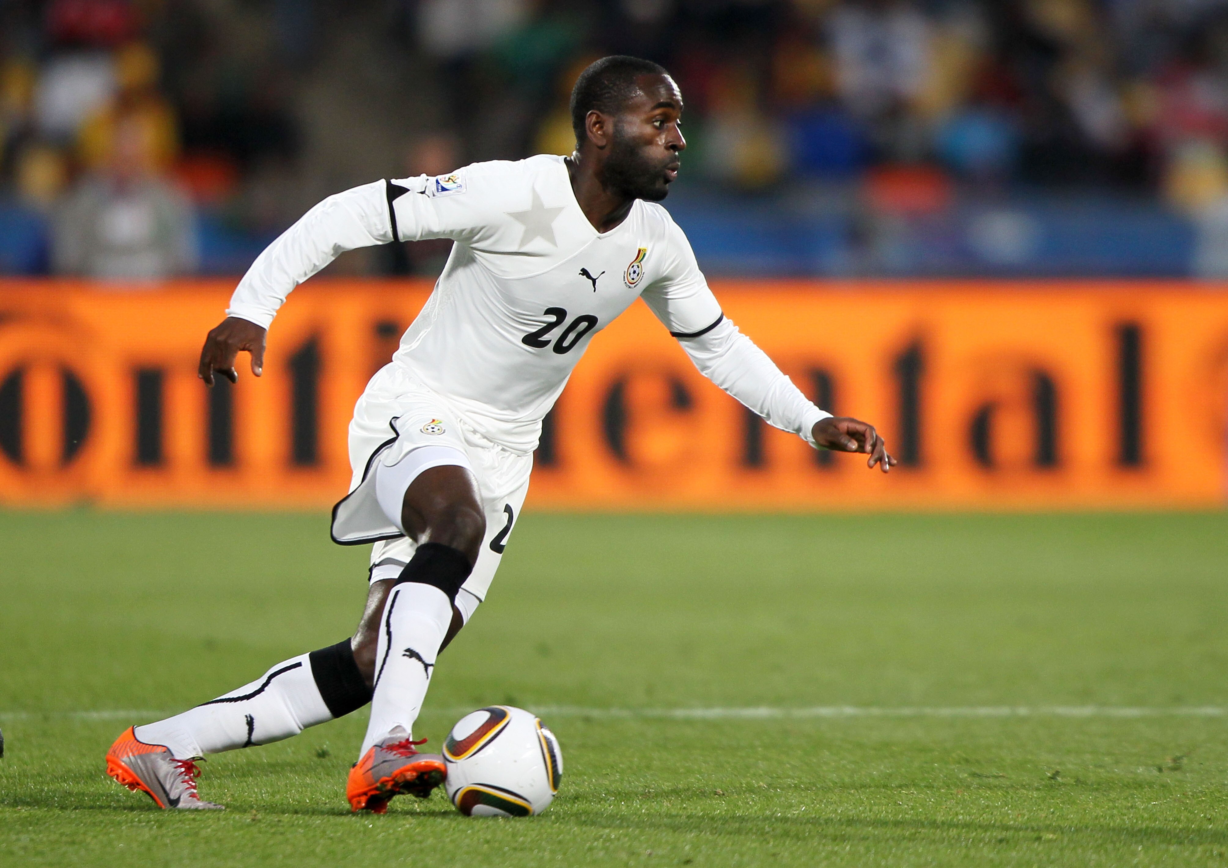 RUSTENBURG, SOUTH AFRICA - JUNE 19:  Quincy Owusu-Abeyie of Ghana runs with the ball during the 2010 FIFA World Cup South Africa Group D match between Ghana and Australia at the Royal Bafokeng Stadium on June 19, 2010 in Rustenburg, South Africa.  (Photo
