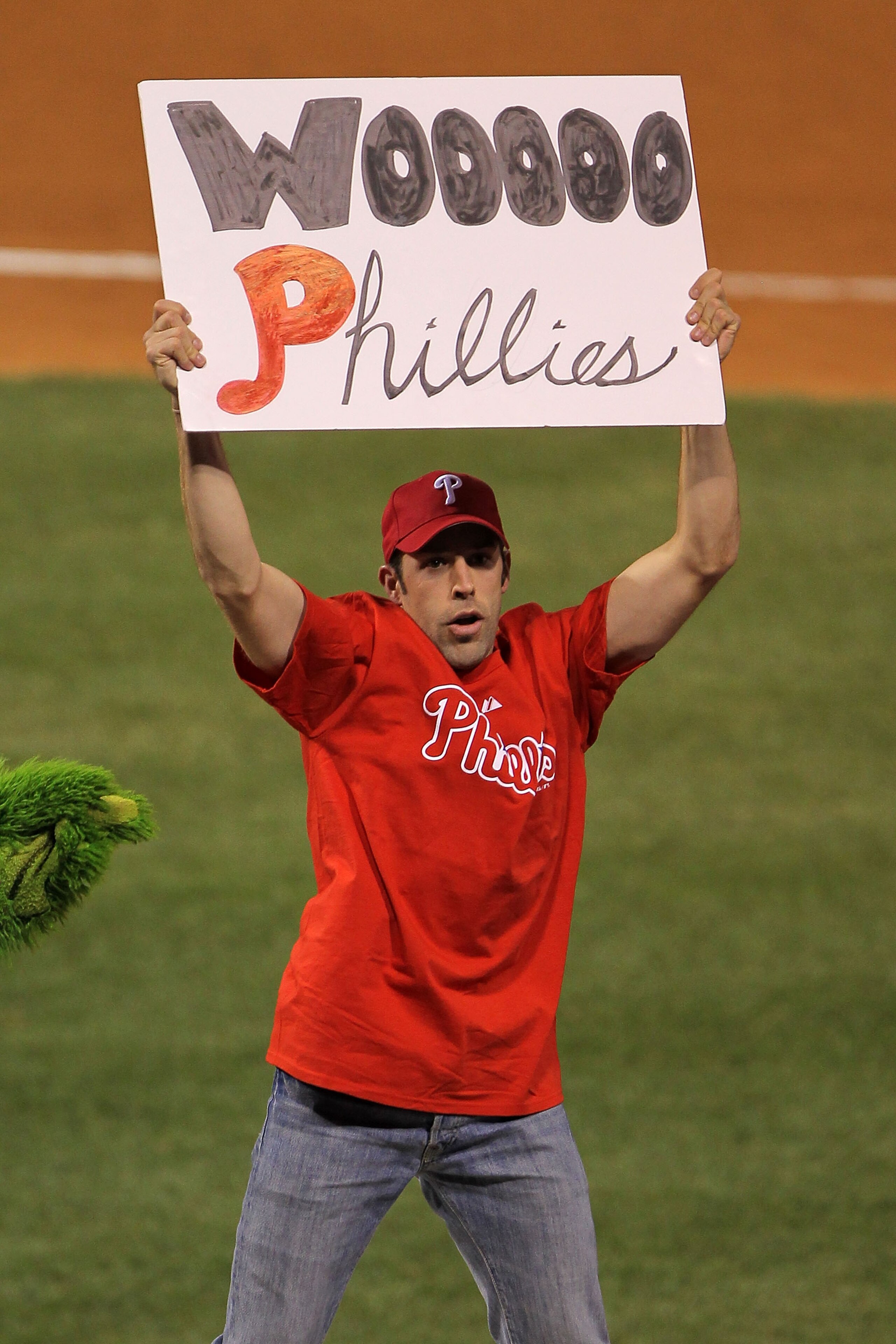 PHILADELPHIA - OCTOBER 16:  A Philadelphia Phillies fan holds up a sign as the Phillies take on the San Francisco Giants in Game One of the NLCS during the 2010 MLB Playoffs at Citizens Bank Park on October 16, 2010 in Philadelphia, Pennsylvania.  (Photo