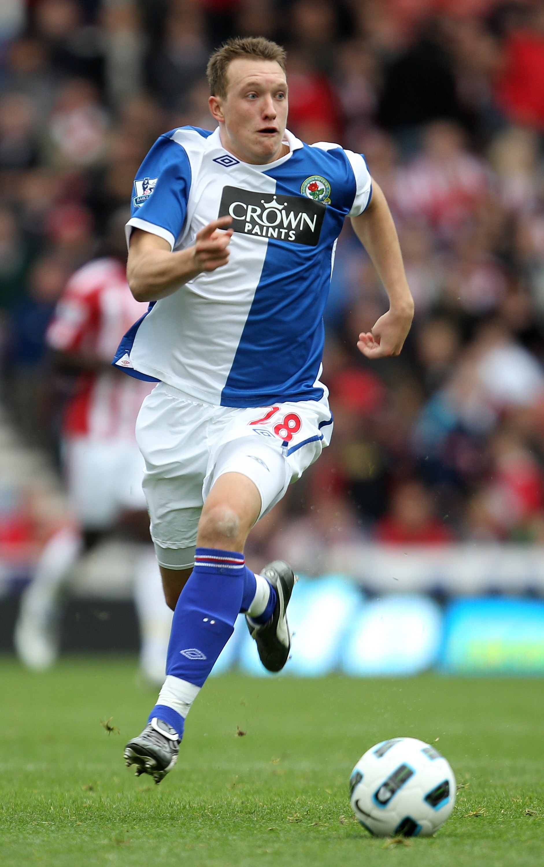 STOKE ON TRENT, ENGLAND - OCTOBER 02:  Phil Jones of Blackburn Rovers in action during the Barclays Premier League match between Stoke City and Blackburn Rovers at the Britannia Stadium on October 2, 2010 in Stoke on Trent, England.  (Photo by Mark Thomps