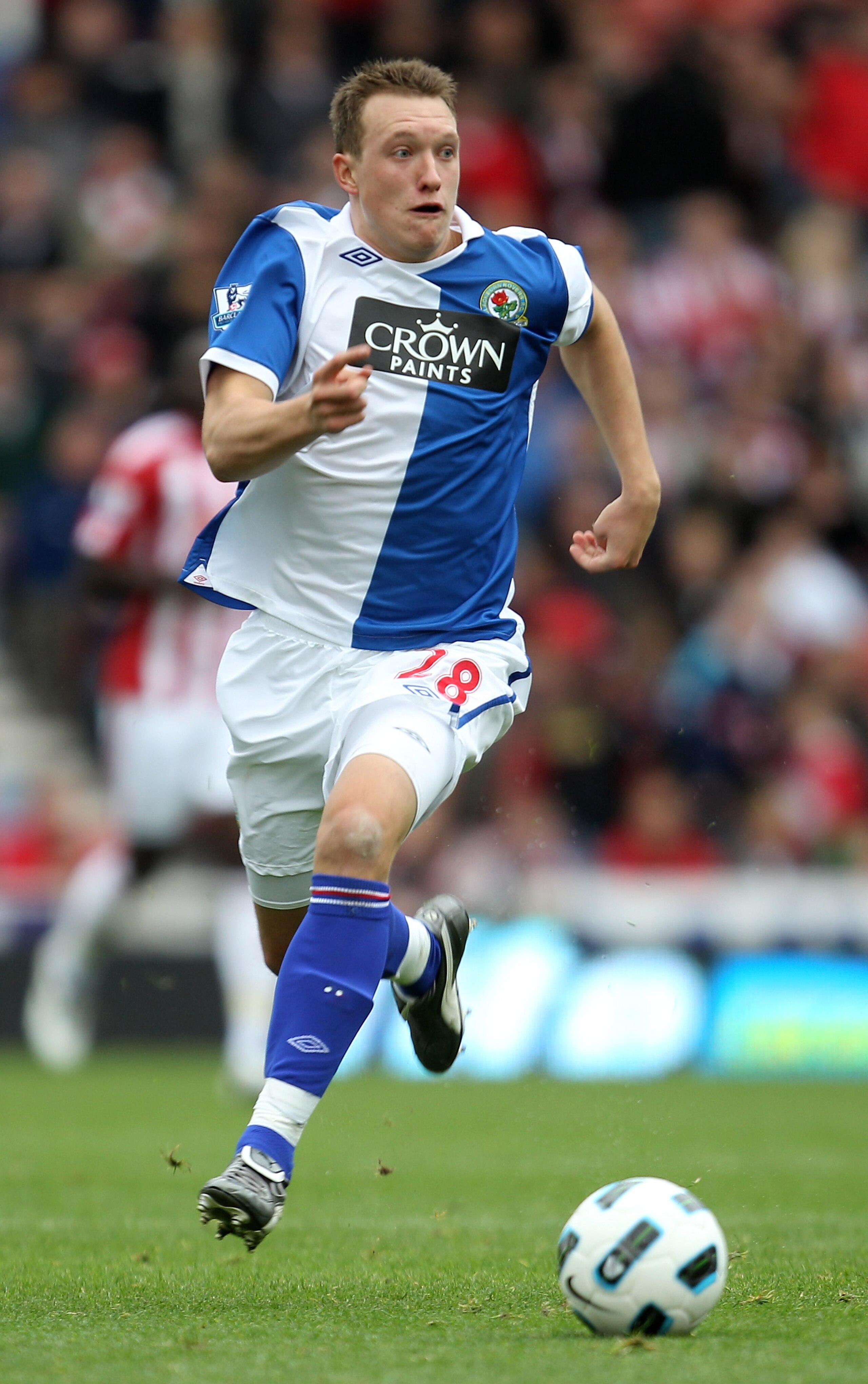 STOKE ON TRENT, ENGLAND - OCTOBER 02:  Phil Jones of Blackburn Rovers in action during the Barclays Premier League match between Stoke City and Blackburn Rovers at the Britannia Stadium on October 2, 2010 in Stoke on Trent, England.  (Photo by Mark Thomps