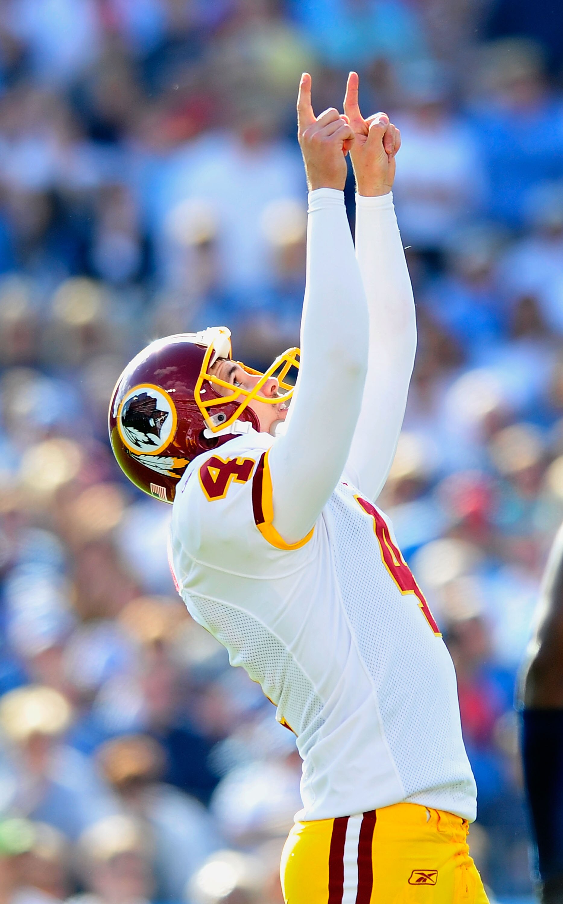 NASHVILLE, TN - NOVEMBER 21:  Graham Gano #4 of the Washington Redskins reacts after kicking a field goal against the Tennessee Titans during the first half at LP Field on November 21, 2010 in Nashville, Tennessee.  (Photo by Grant Halverson/Getty Images)