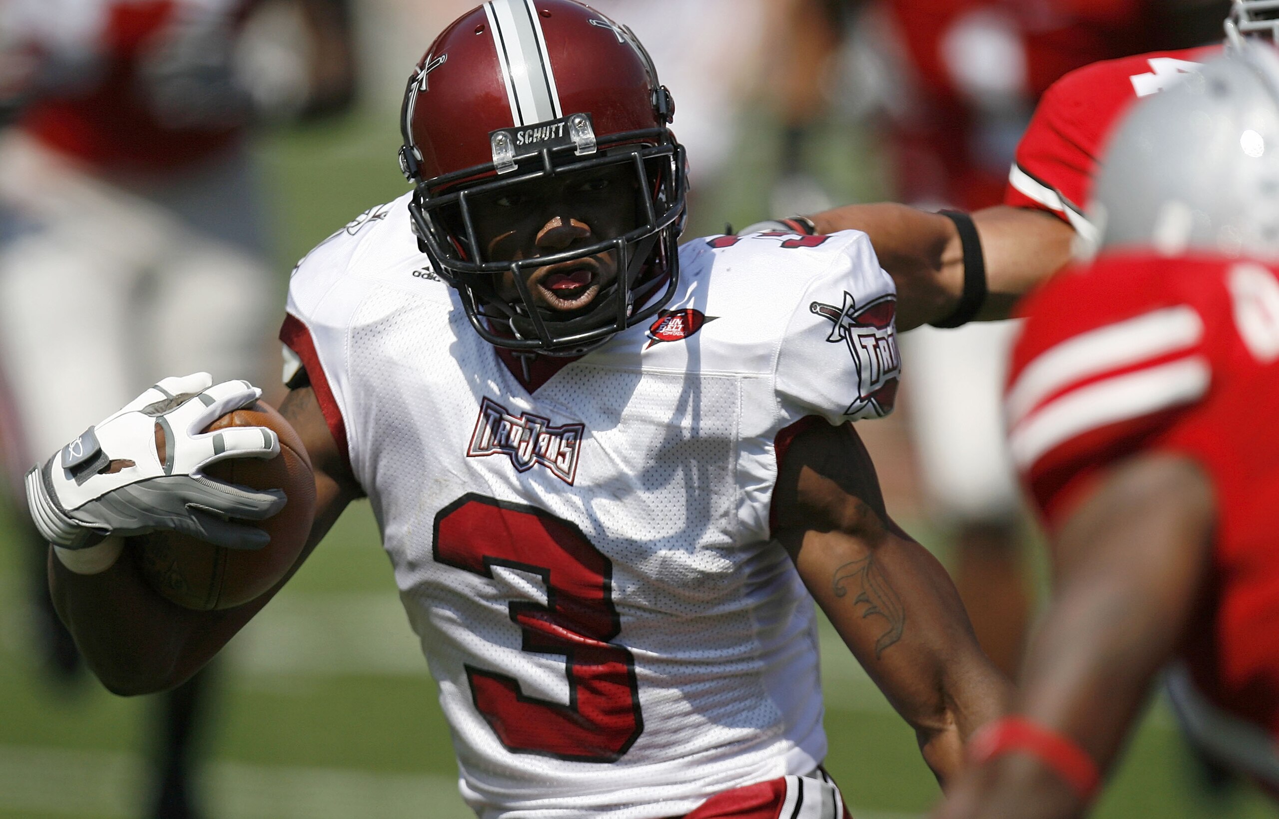 COLUMBUS, OH - SEPTEMBER 20: Jerrel Jernigan #3 of the Troy Trojans gets loose for a second quarter touchdown against the Ohio State Buckeyes on September 20, 2008 at Ohio Stadium in Columbus, Ohio.  (Photo by Gregory Shamus/Getty Images)