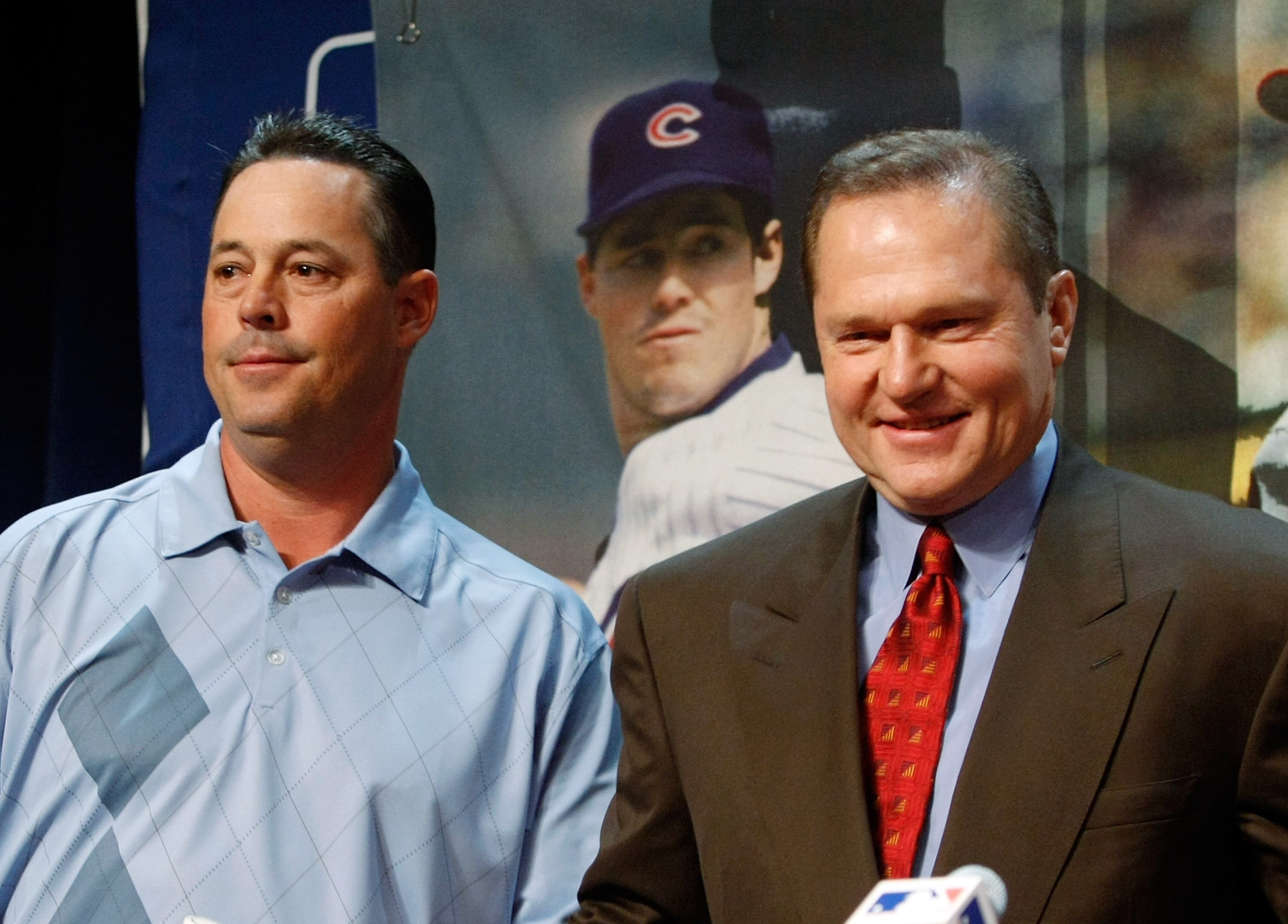 LAS VEGAS - DECEMBER 08:  Four-time Cy Young Award winning pitcher Greg Maddux (L) and his agent Scott Boras appear at a news conference to announce Maddux' retirement from Major League Baseball at the league's Winter Meetings at the Bellagio December 8,