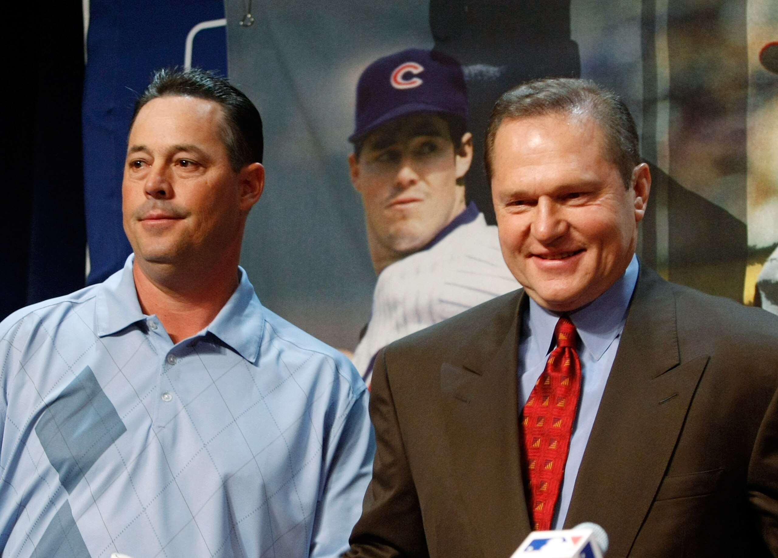 LAS VEGAS - DECEMBER 08:  Four-time Cy Young Award winning pitcher Greg Maddux (L) and his agent Scott Boras appear at a news conference to announce Maddux' retirement from Major League Baseball at the league's Winter Meetings at the Bellagio December 8,